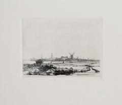 Ansicht von Amsterdam aus dem Nordwesten (B212), Radierung, verso labelt von Rembrandt