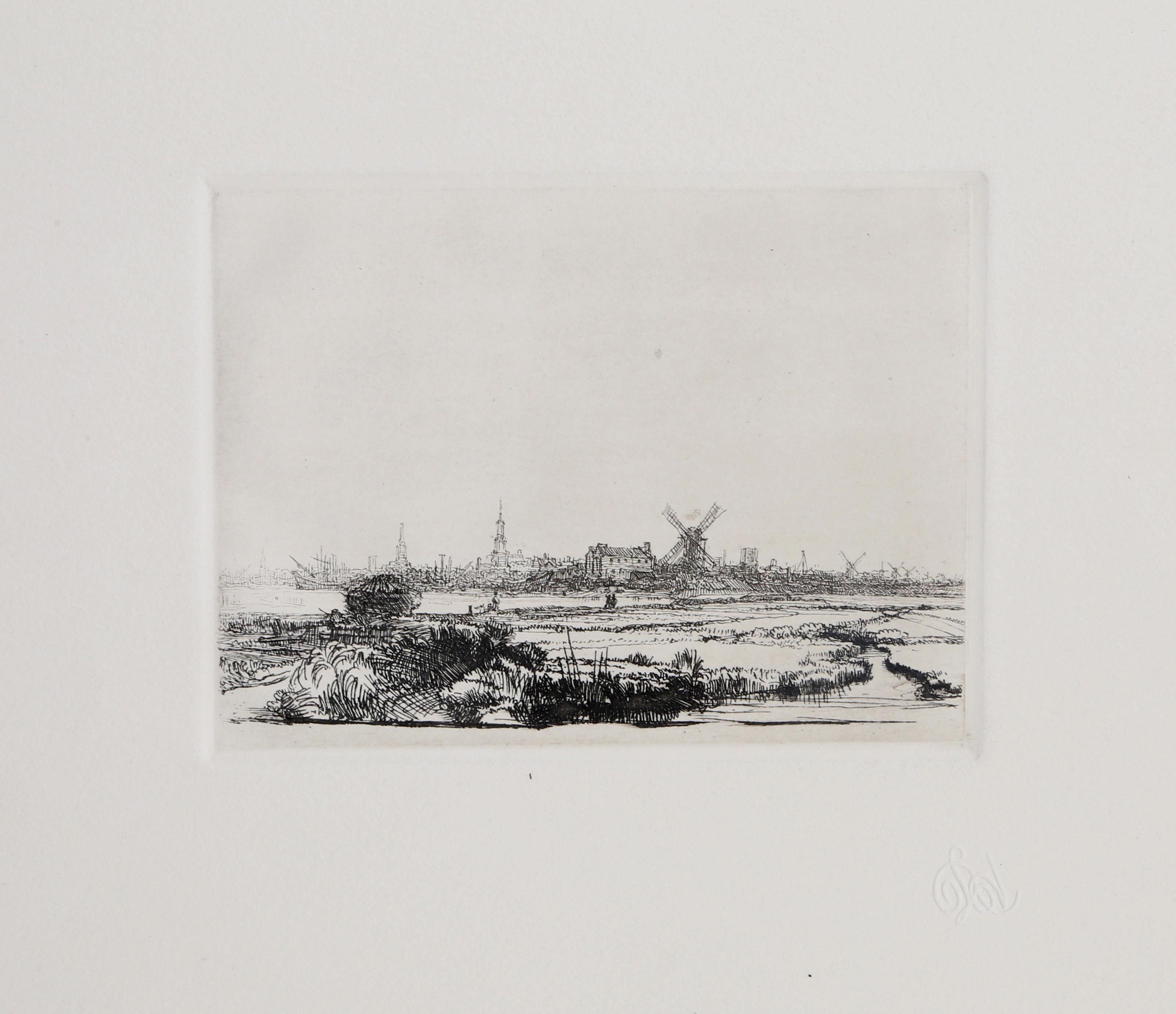 Rembrandt van Rijn Print - View of Amsterdam from the Northwest (B212), Etching Rembrandt