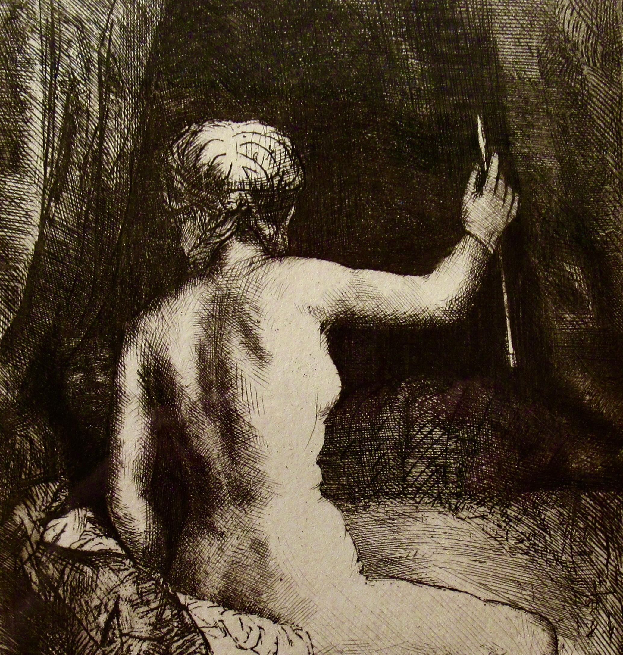 Frau mit Pfeil (Realismus), Print, von Rembrandt van Rijn