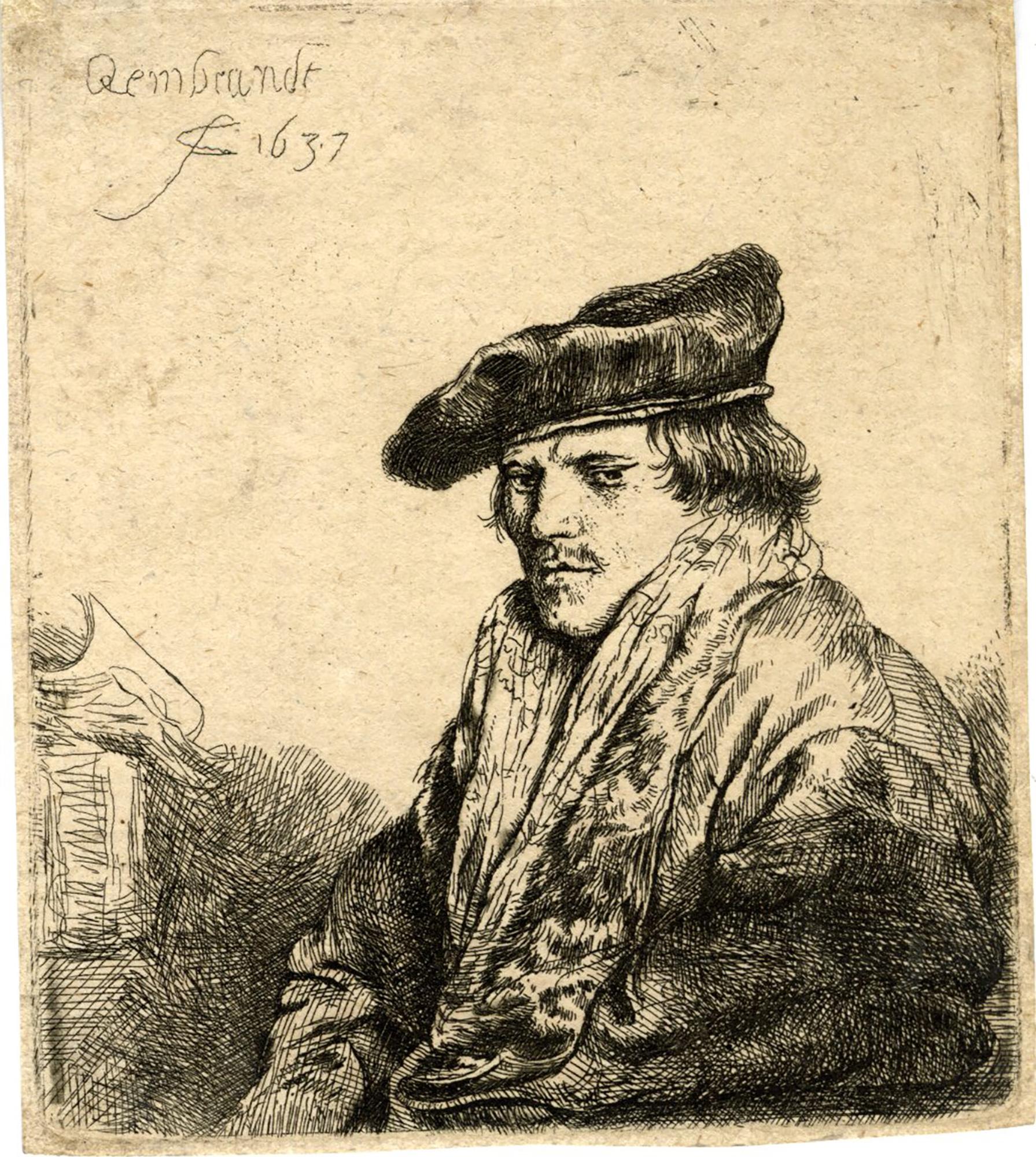 Rembrandt van Rijn Figurative Print - Young Man in a Velvet Cap (Ferdinand Bol) by James Bretherton, after Rembrandt