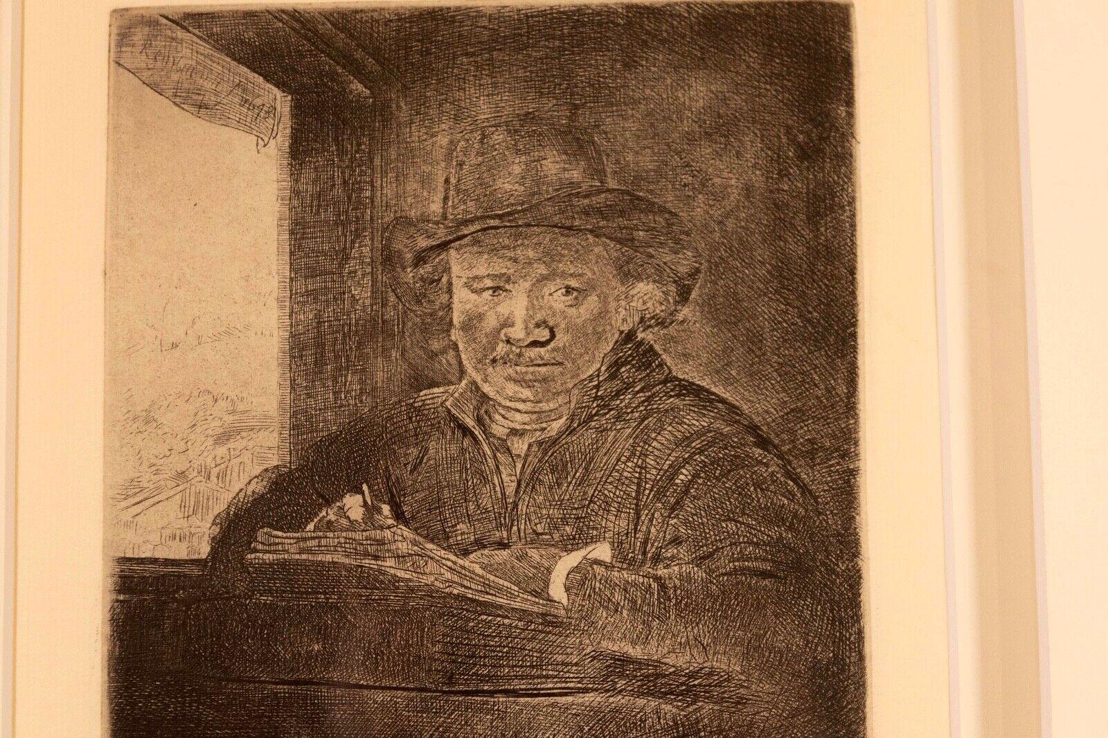 Rembrandt Van Rijn Selbstporträtzeichnung im Fenster 1648, Radierung Millenium Ed. im Angebot 1