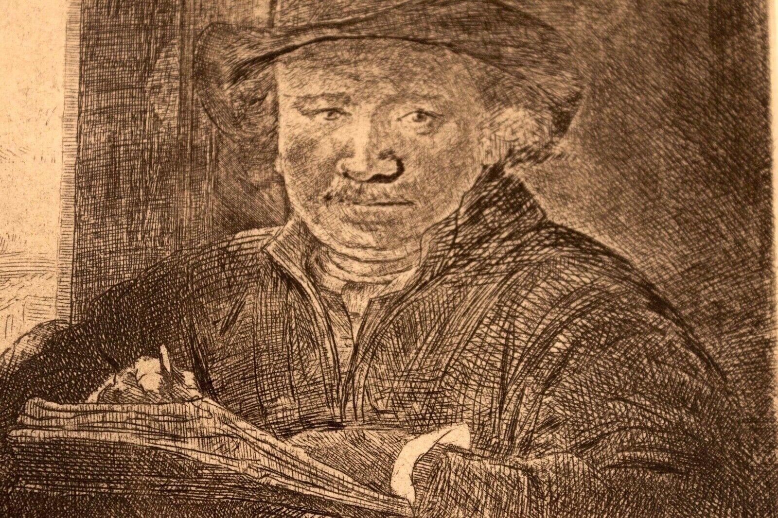 Rembrandt Van Rijn Self Portrait Drawing at Window 1648 Etching Millenium Ed. For Sale 2