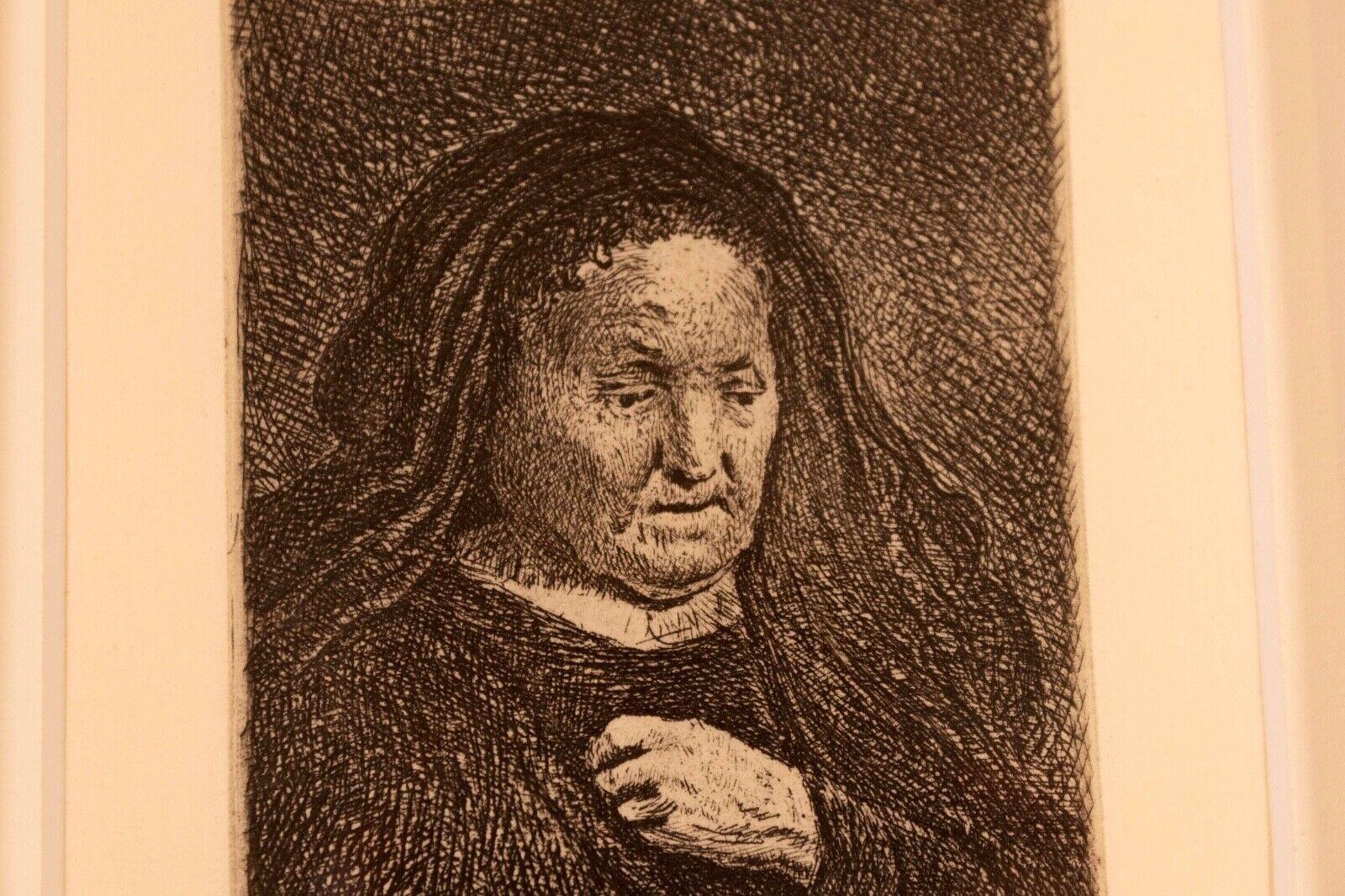 Rembrandt van Rijn The Artist's Mother 1631 Radierung Millenium Edition Gerahmt (Mitte 17. Jahrhundert) im Angebot