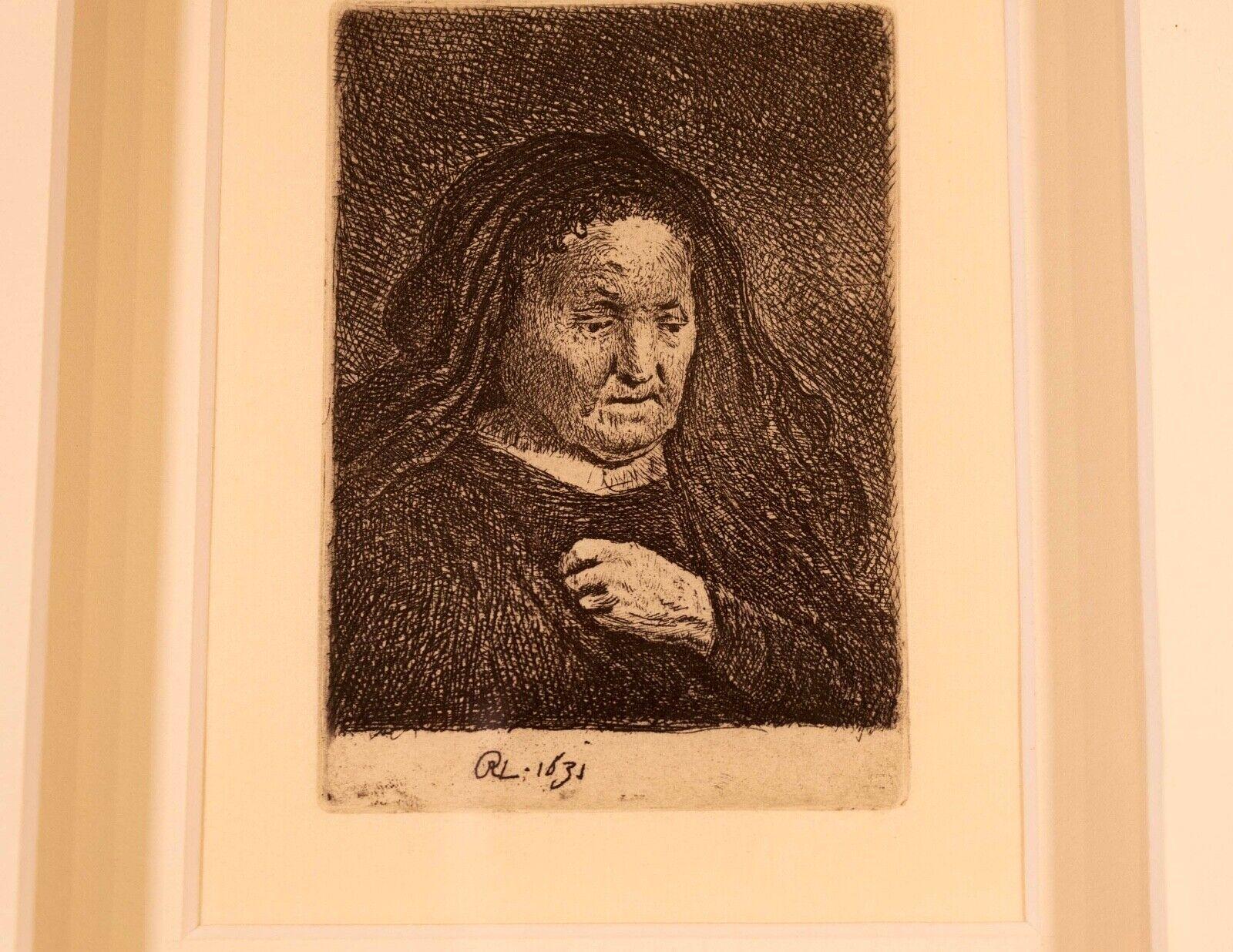 Rembrandt van Rijn The Artist's Mother 1631 Radierung Millenium Edition Gerahmt im Angebot 1