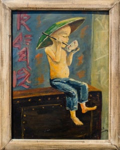 Chinese Boy Eating Noodles, 1940s, signed Remegia Vecchiarelli