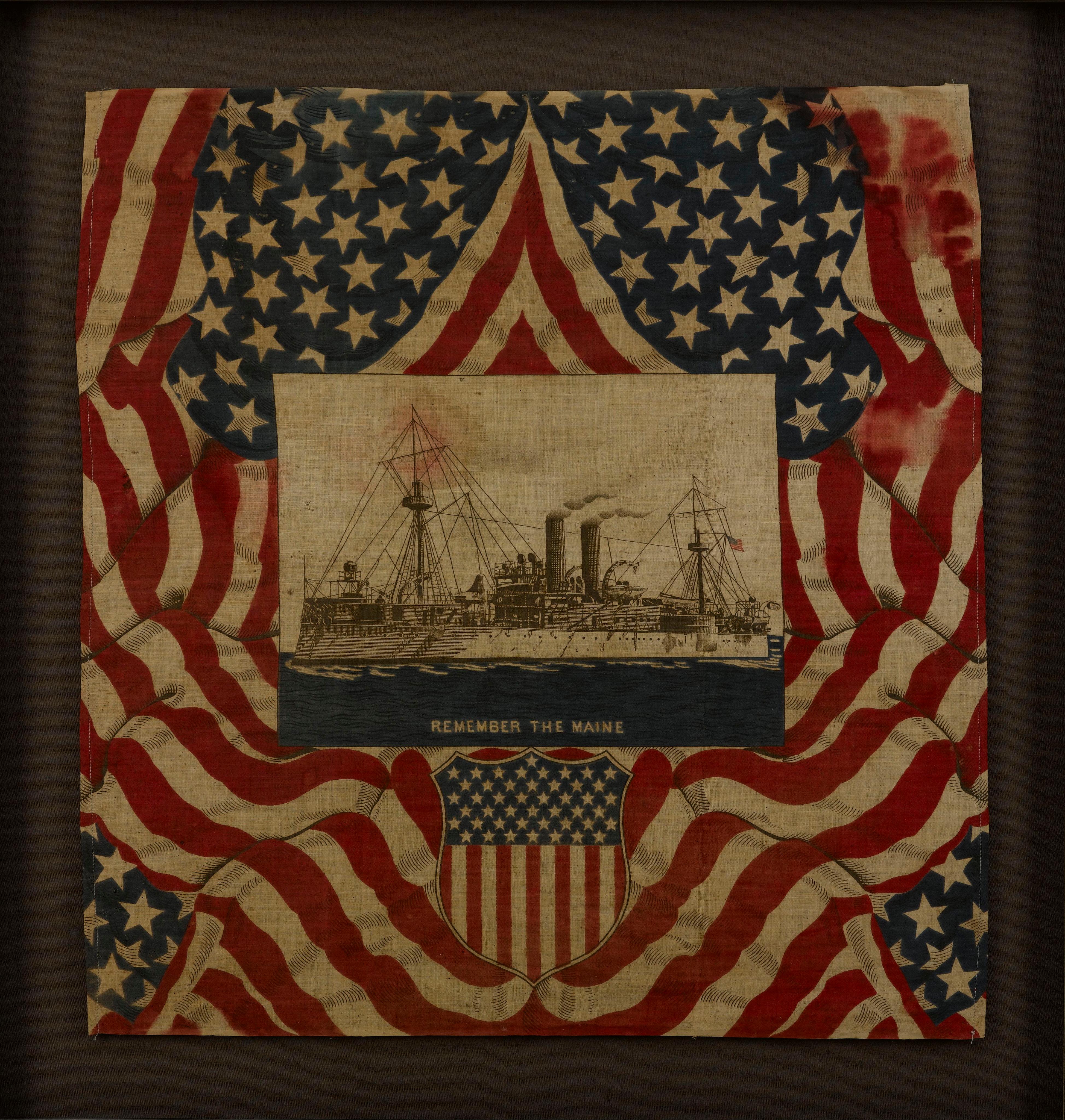 „Remember the Maine“ Erinnerungs Bandana aus dem Spanisch-Amerikanischen Krieg, spätes 19. Jahrhundert. (amerikanisch)