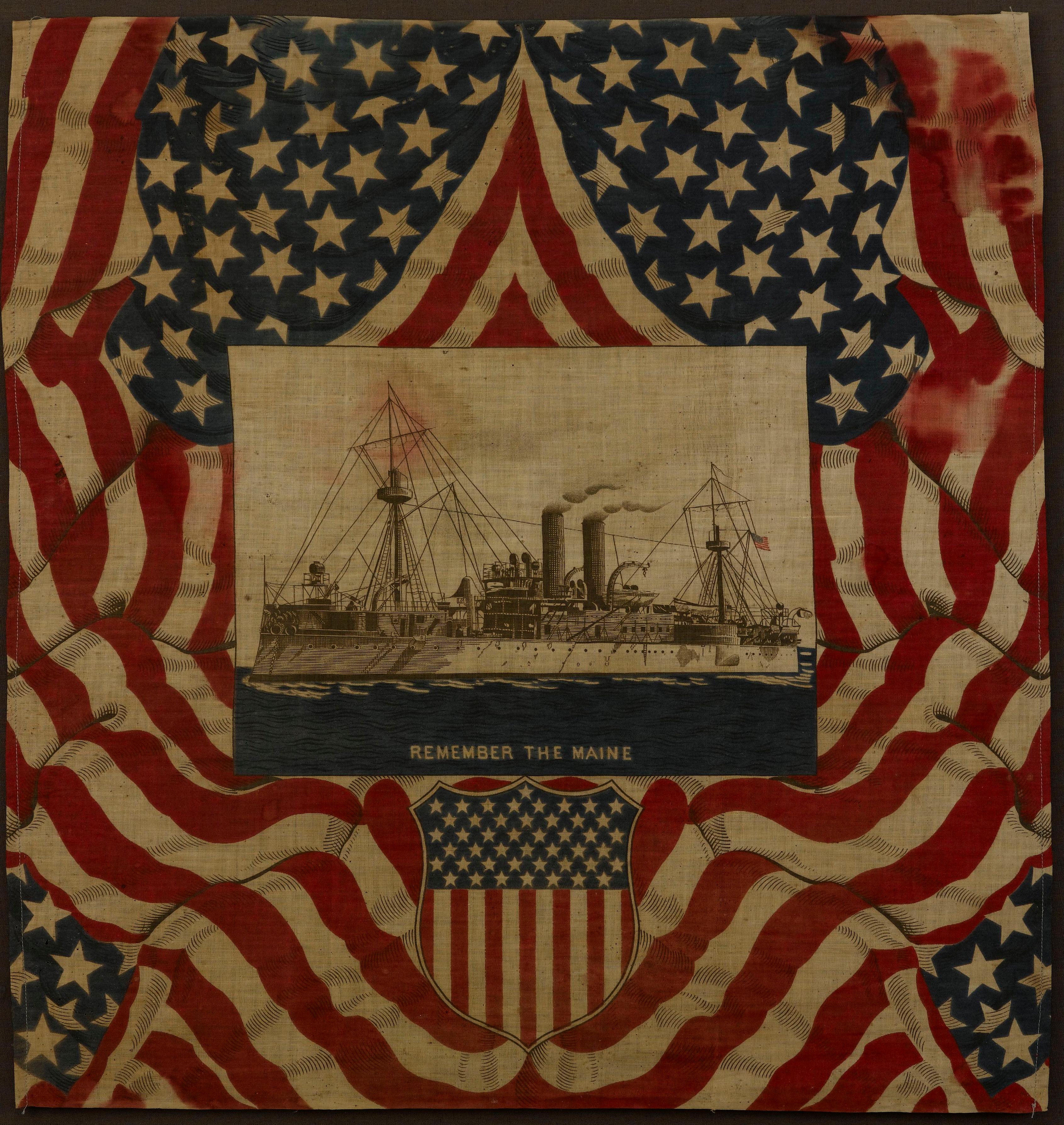 „Remember the Maine“ Erinnerungs Bandana aus dem Spanisch-Amerikanischen Krieg, spätes 19. Jahrhundert. im Zustand „Gut“ in Colorado Springs, CO