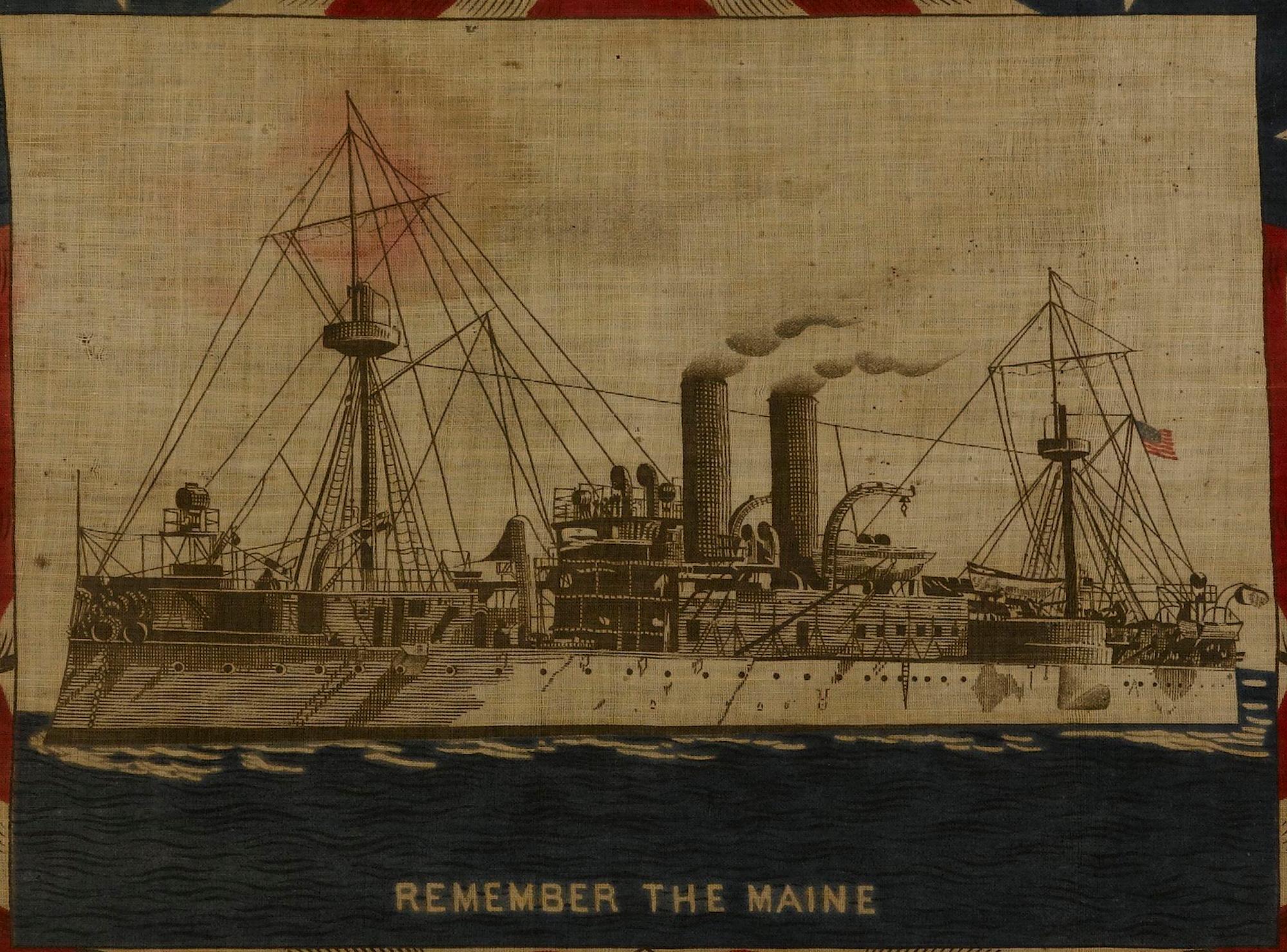 „Remember the Maine“ Erinnerungs Bandana aus dem Spanisch-Amerikanischen Krieg, spätes 19. Jahrhundert. (Spätes 19. Jahrhundert)