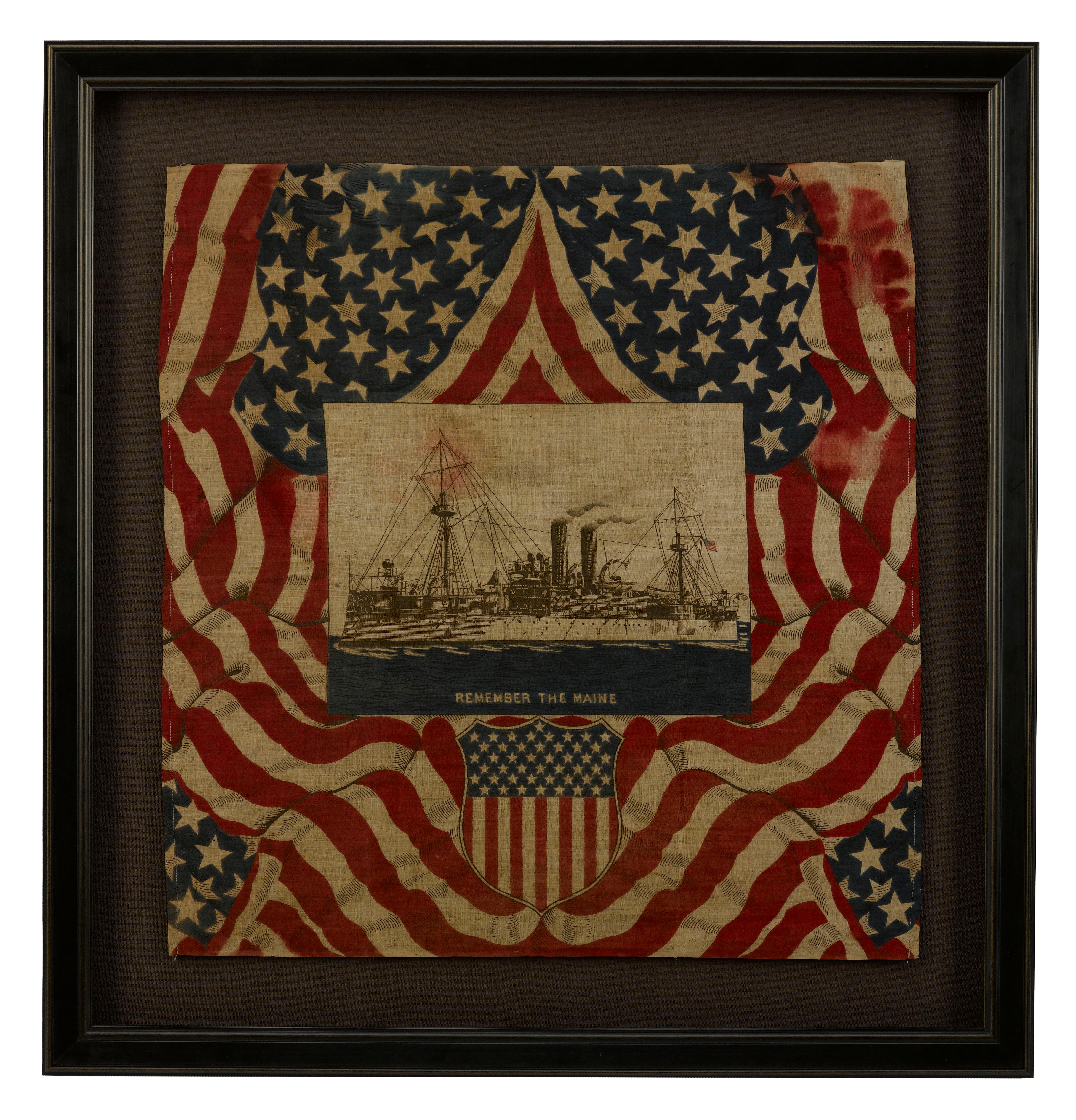 „Remember the Maine“ Erinnerungs Bandana aus dem Spanisch-Amerikanischen Krieg, spätes 19. Jahrhundert. 1