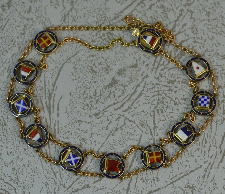 Rememberance Nautical Flag 15 Carat Gold Enamel Bracelet For Sale at