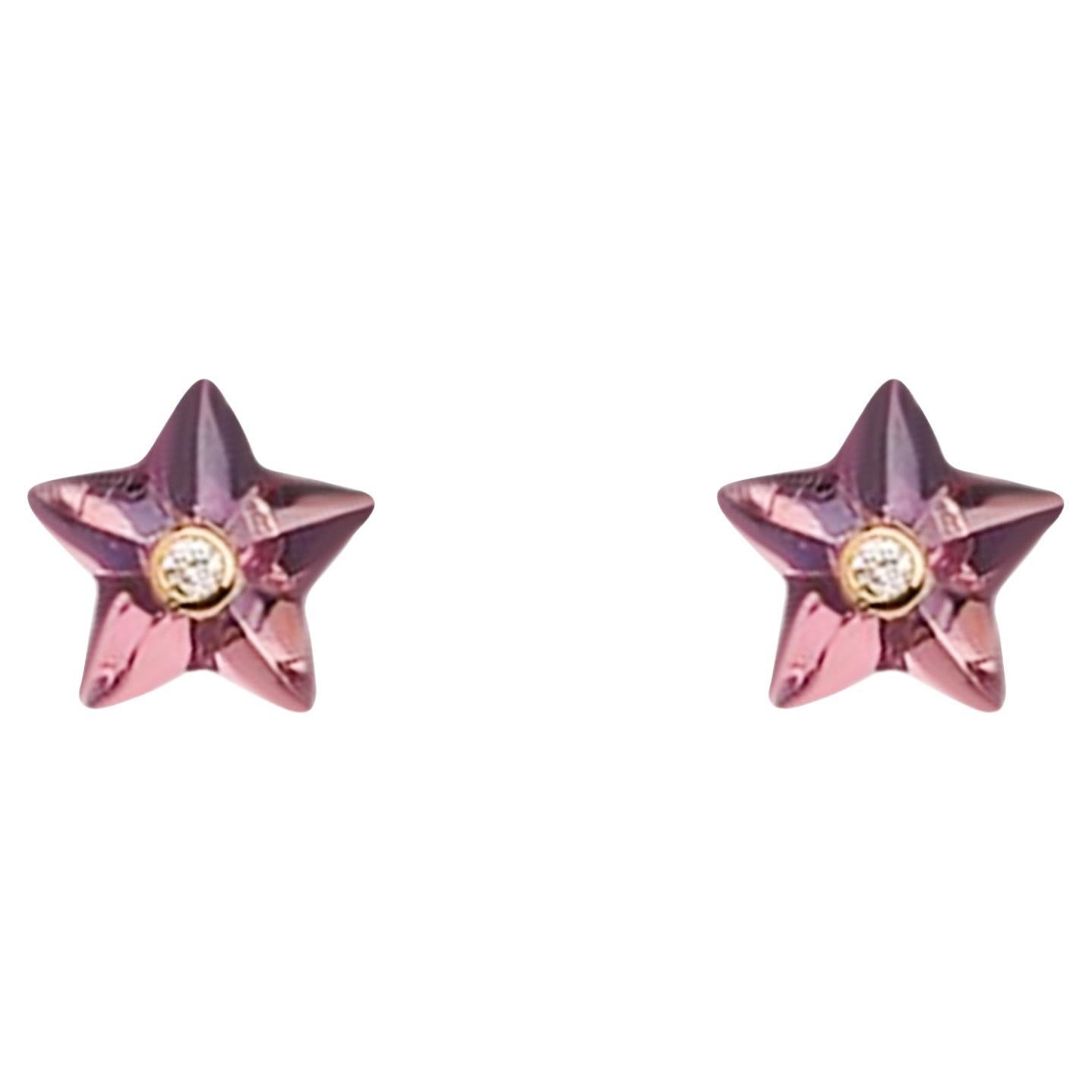 Remembrance Amethyst and Diamond Star Earrings For Sale
