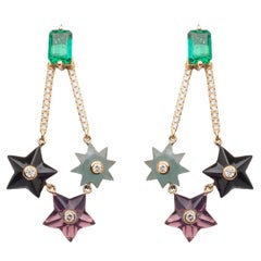 Remembrance Galaxy Earrings with Diamonds Emeralds and Mixed Gemstones