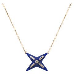 Colgante de Lapislázuli y Diamantes 4 Estrellas con Diamantes a lo largo de Espigas