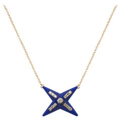 Remembrance Anhänger mit Lapis und Diamanten, 4 Sterne mit Diamanten, länglich Spikes