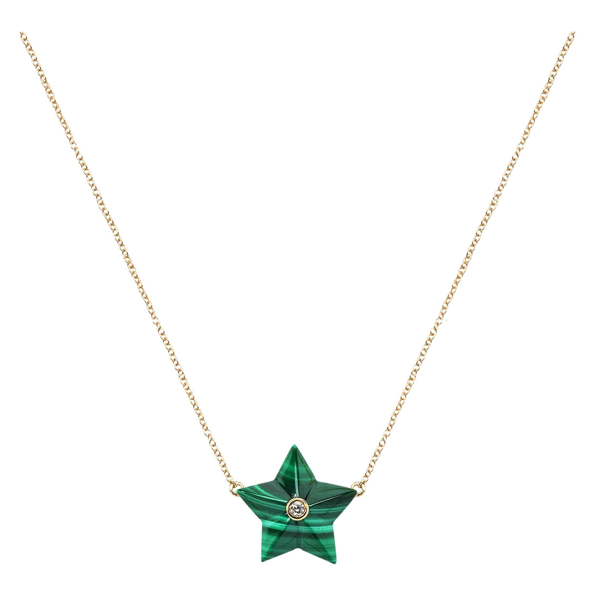 Ciondolo con stella in malachite e diamanti Remembrance
