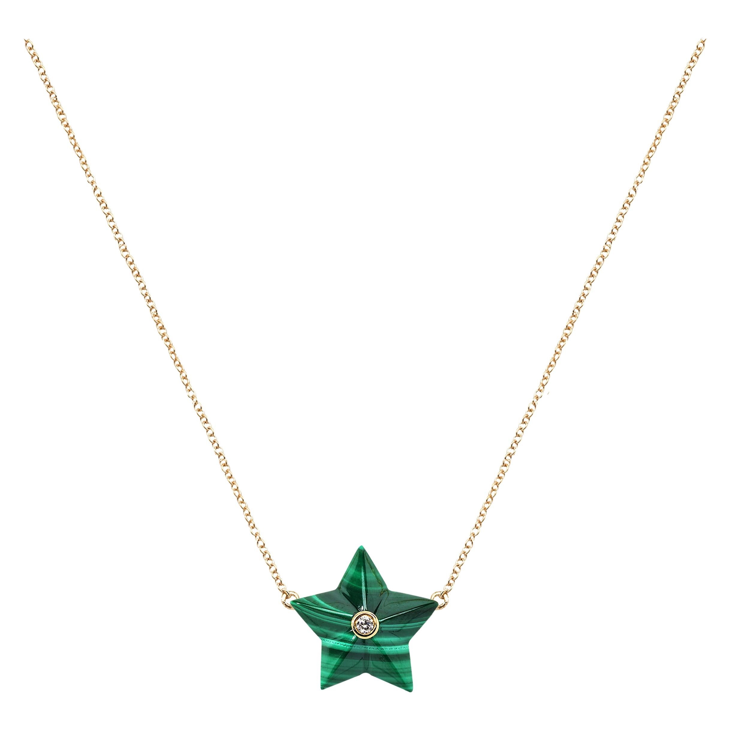 Remembrance Malachite and Diamond Star Charm Pendant For Sale