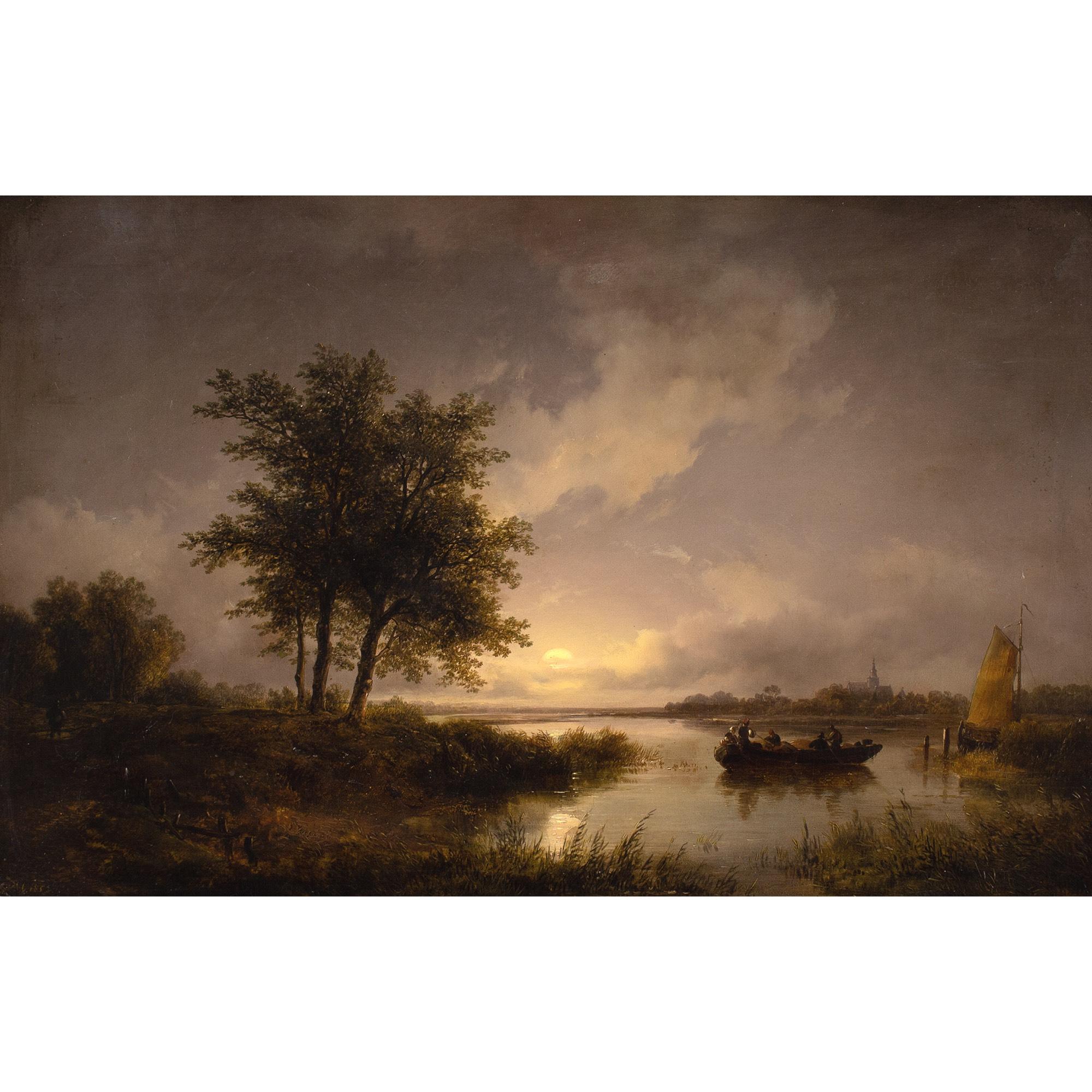 Remigius van Haanen (Circle), Twilight Landscape With River Crossing 1