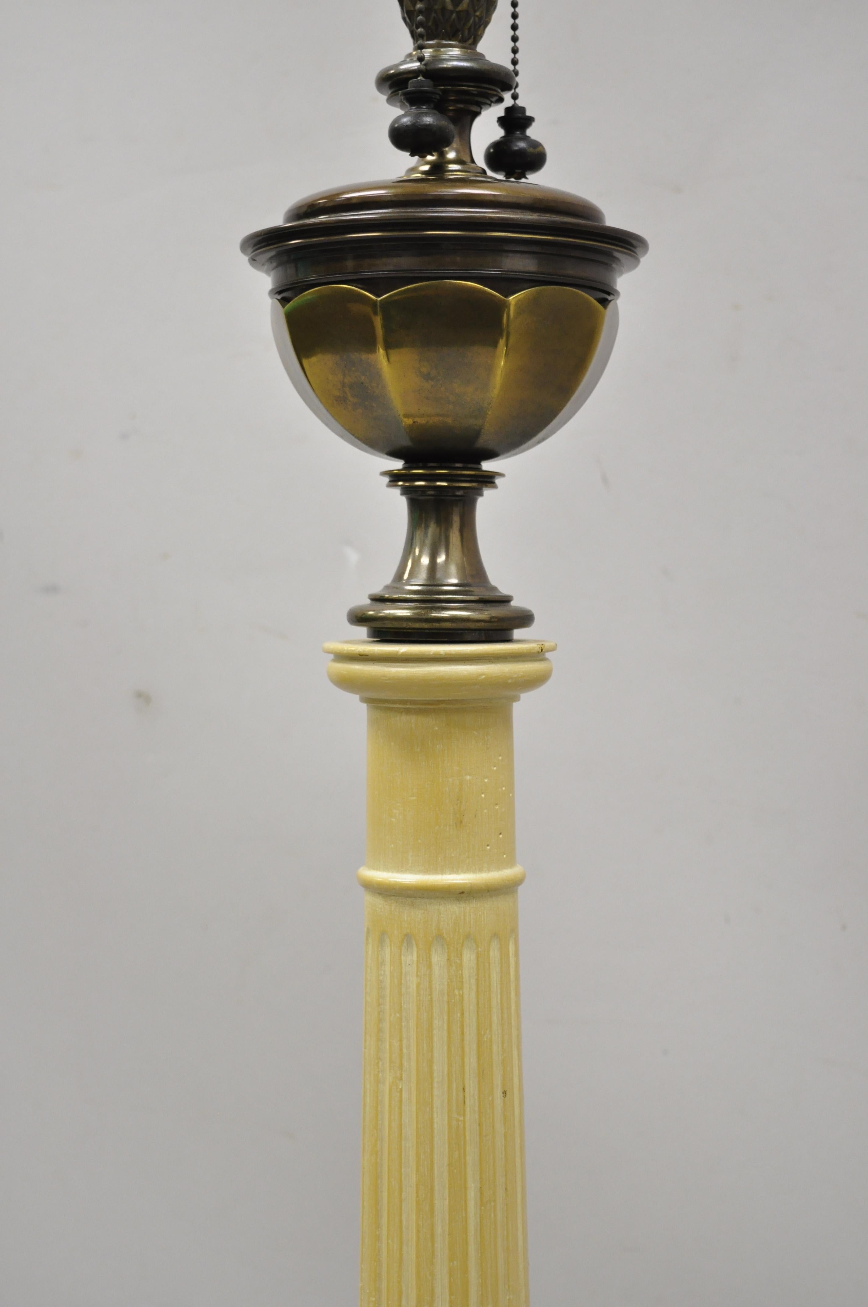 North American Remington Hollywood Regency Pineapple Wooden Column Brass Reading Floor Lamp  For Sale