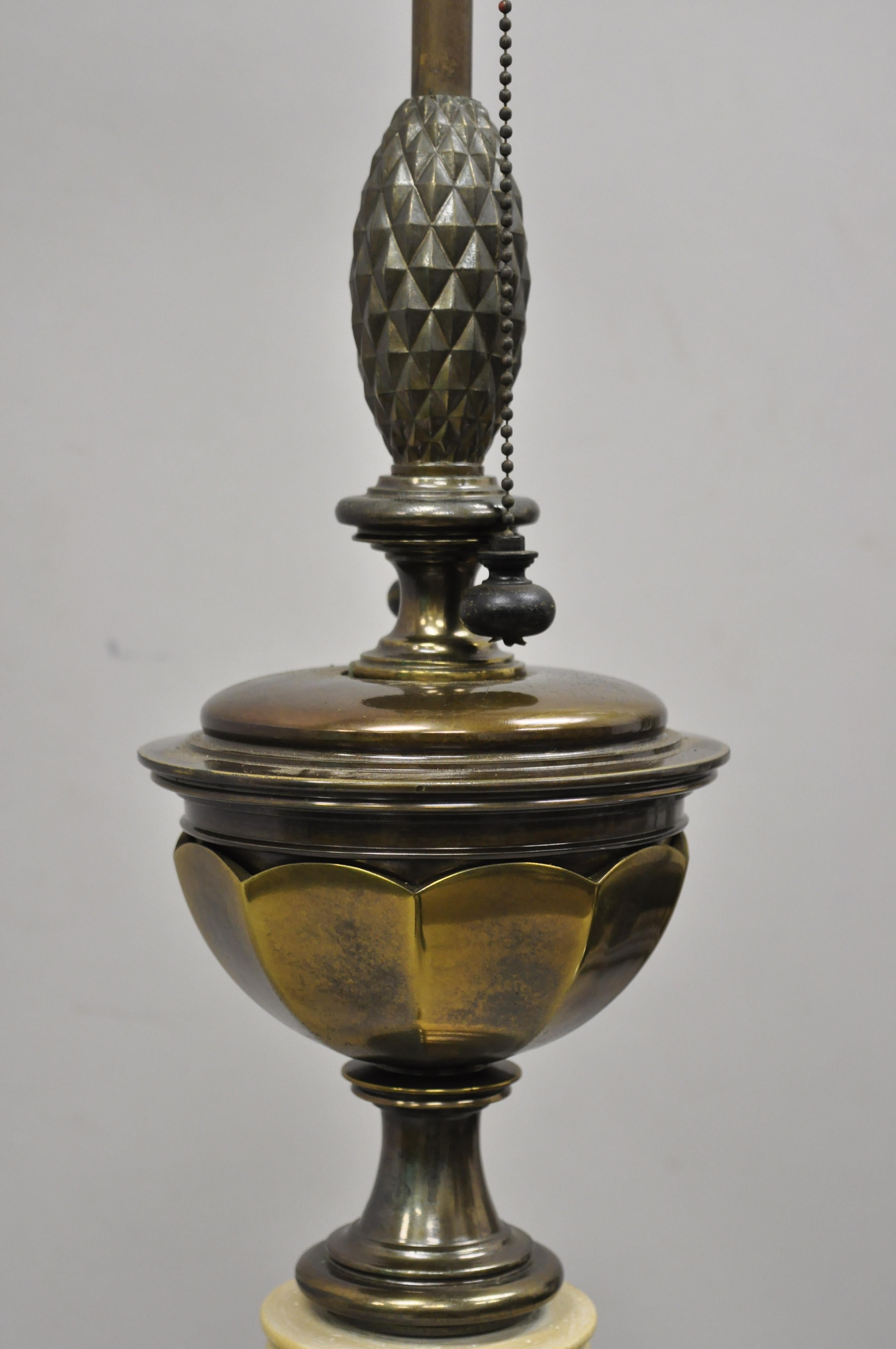 20th Century Remington Hollywood Regency Pineapple Wooden Column Brass Reading Floor Lamp  For Sale