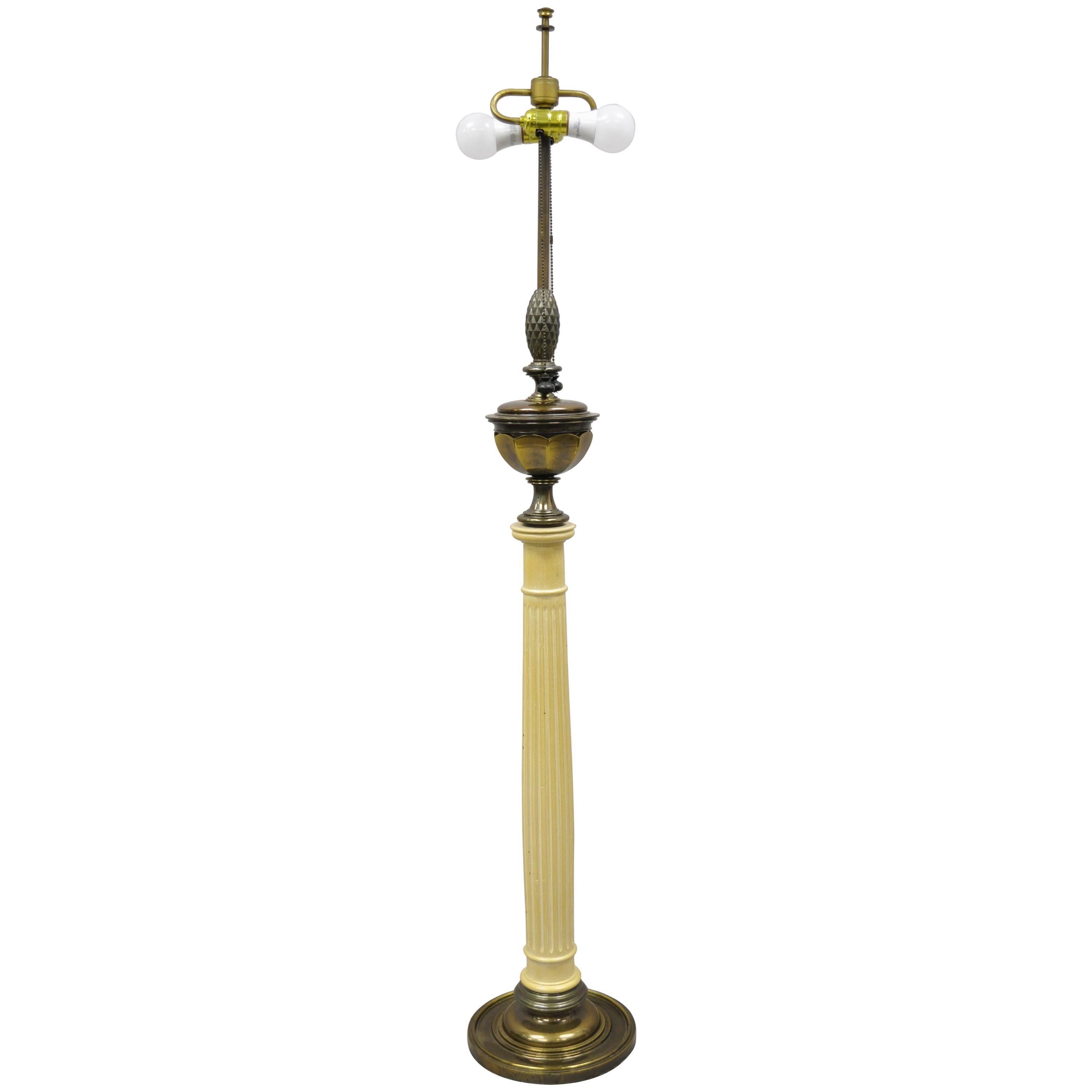 Remington Hollywood Regency Pineapple Wooden Column Brass Reading Floor Lamp  For Sale