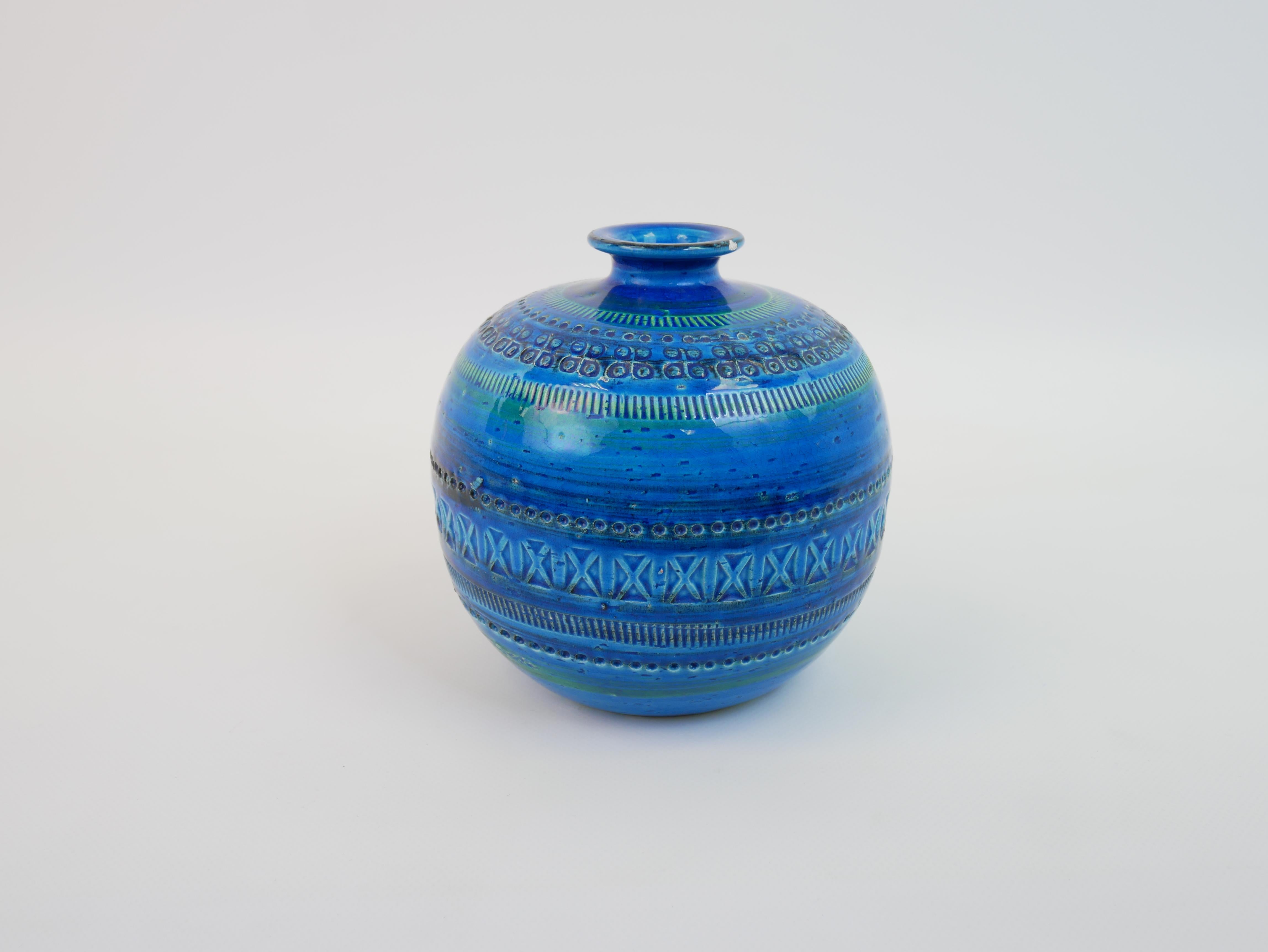 Italian Remini blue vase by Aldo Londi for Flavia Bitossi Italy For Sale