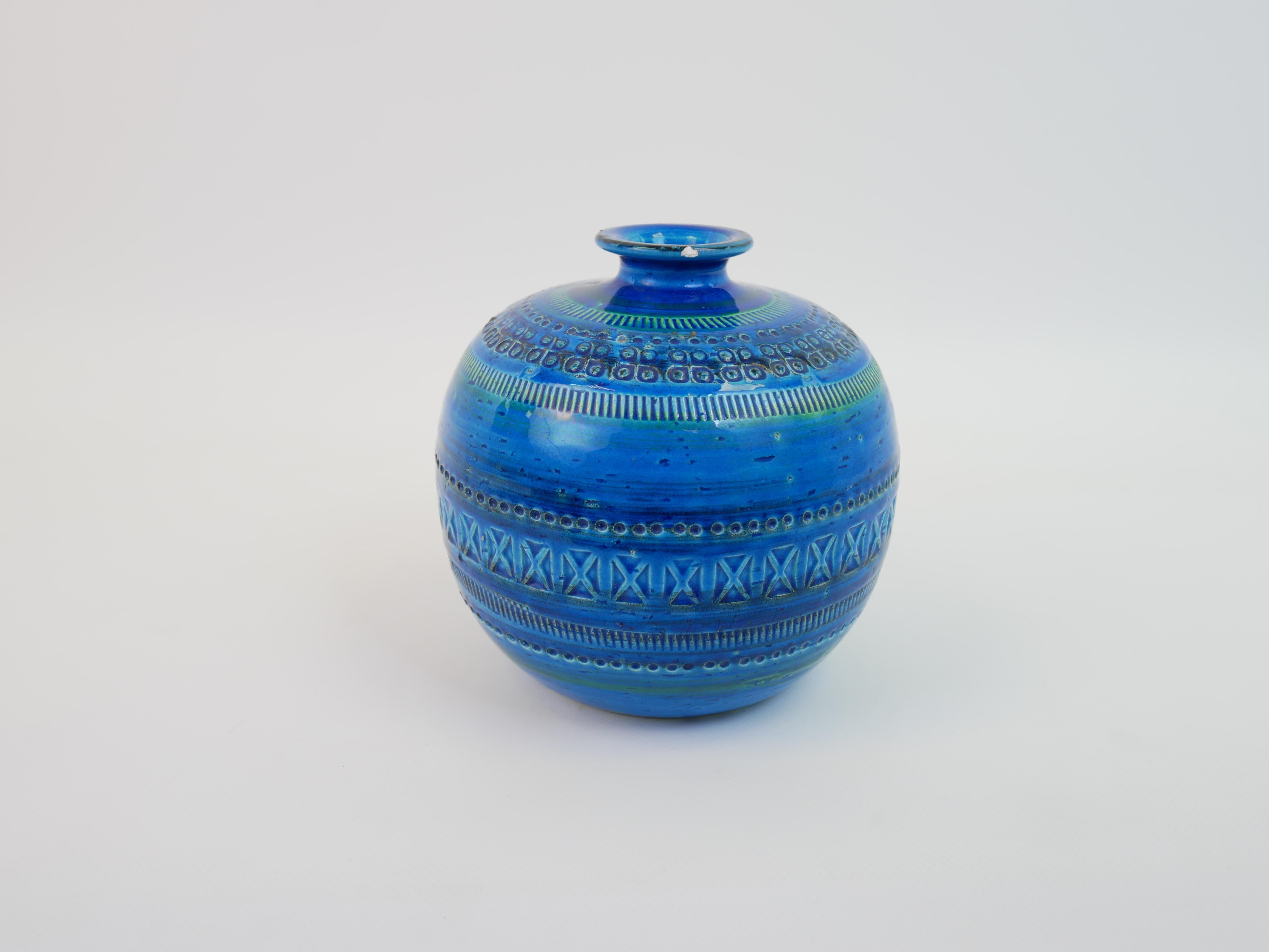 Remini blue vase by Aldo Londi for Flavia Bitossi Italy In Good Condition For Sale In NICE, FR
