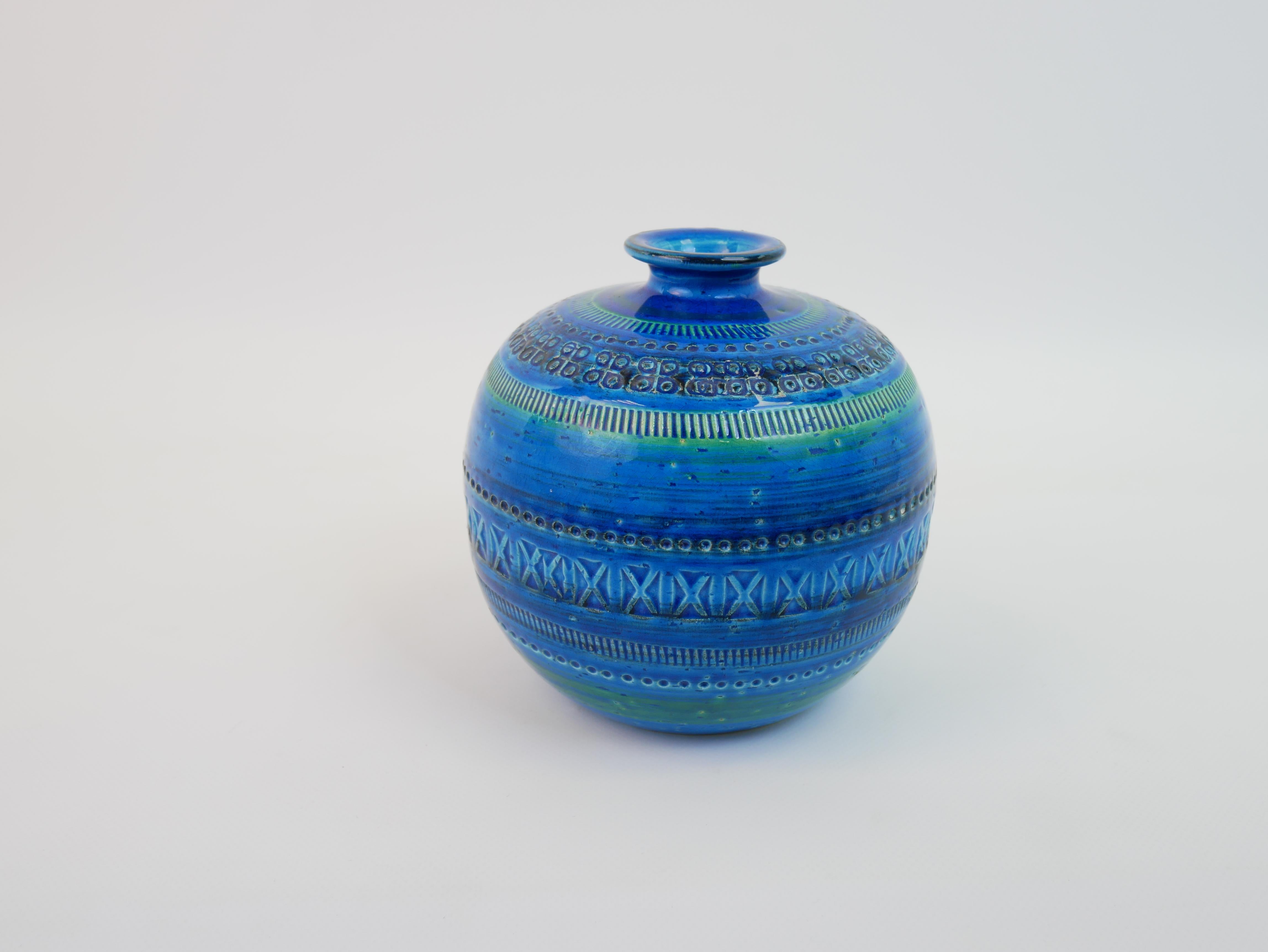 Ceramic Remini blue vase by Aldo Londi for Flavia Bitossi Italy For Sale