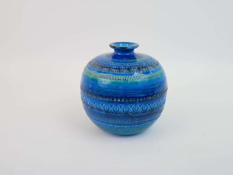 Remini blue vase by Aldo Londi for Flavia Bitossi Italy For Sale