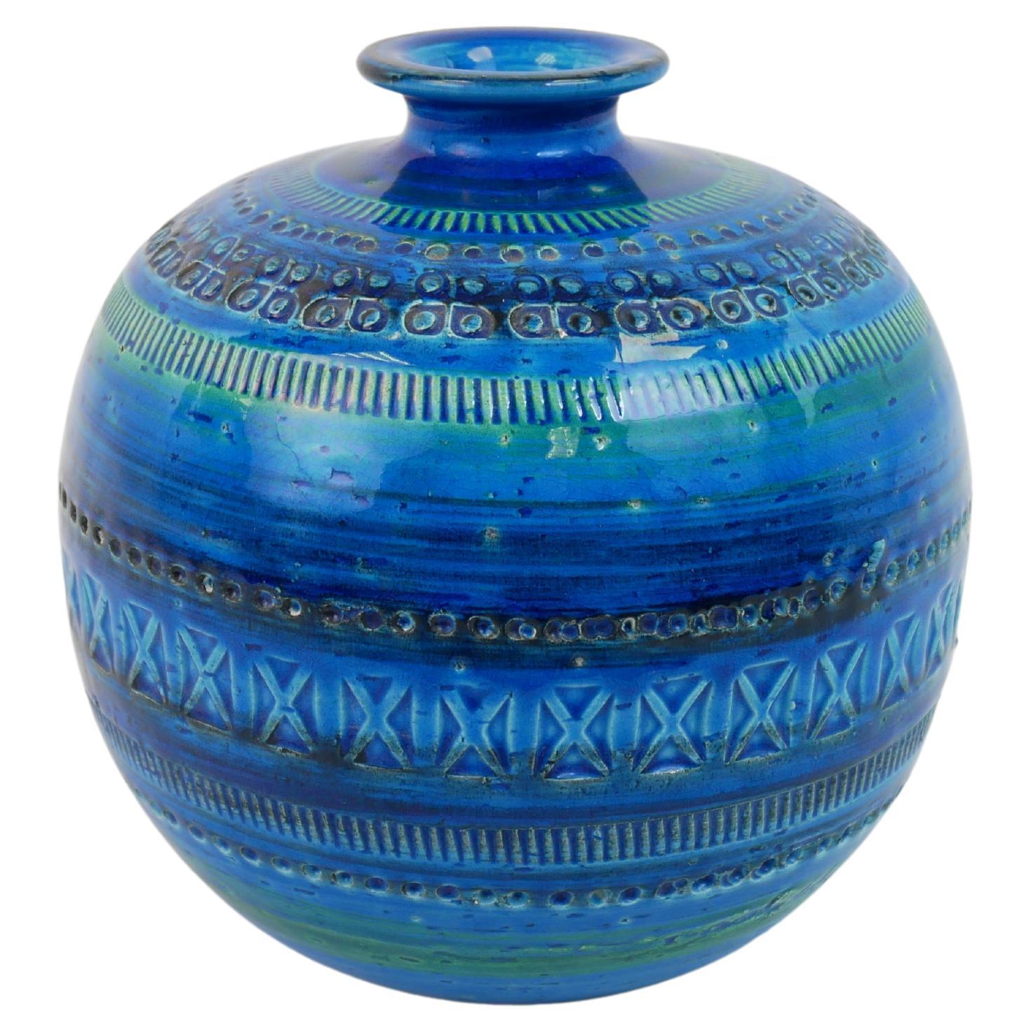 Remini blue vase by Aldo Londi for Flavia Bitossi Italy For Sale