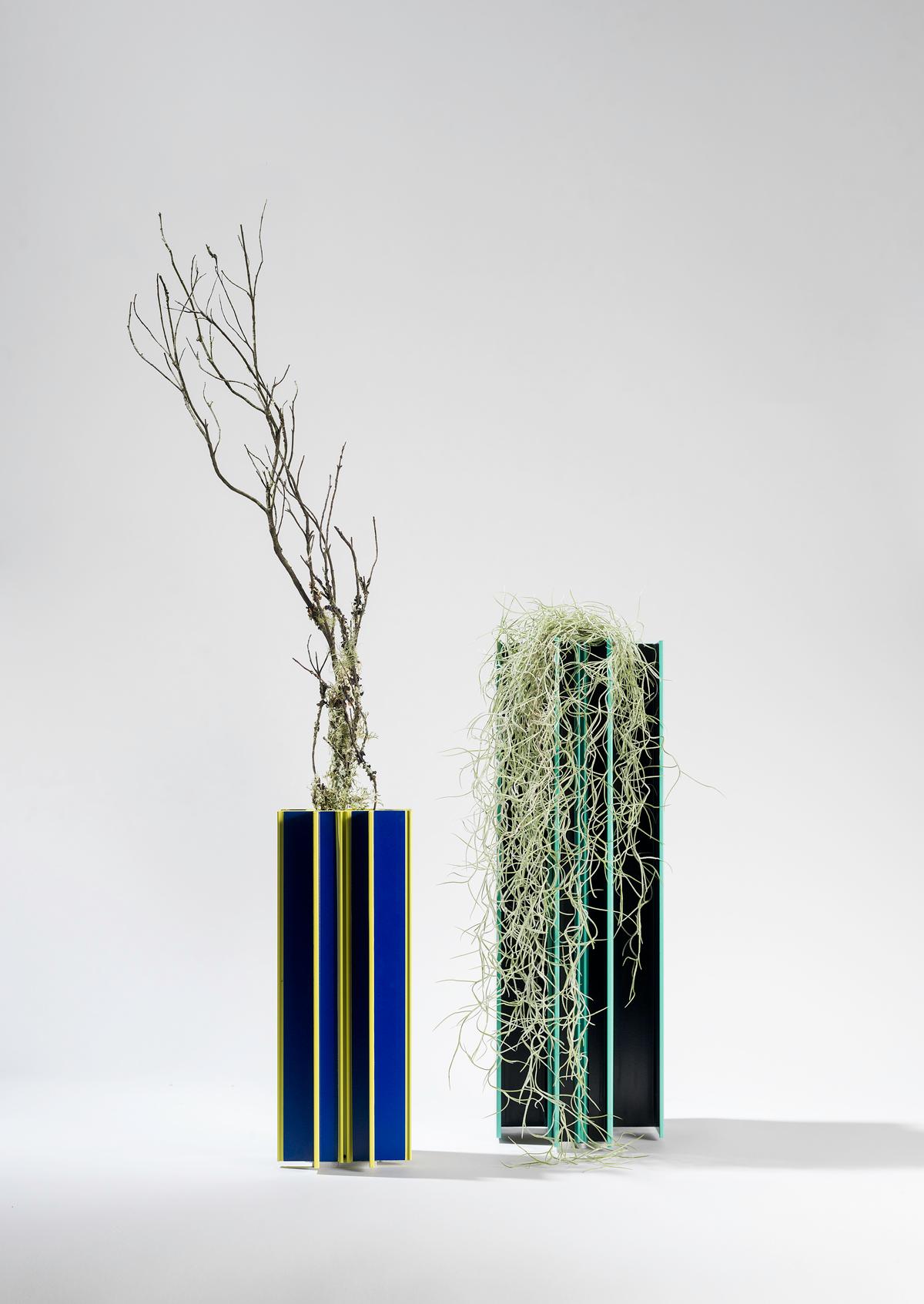 For the BD Barcelona's 'Remix Project (Volume 3)', Jorge Penadés' 'Piscis' series makes use of extruded aluminium parts salvaged from old lamps and shelves to create a collection of vibrant vases. Limited edition and part of a series of six, 'Piscis