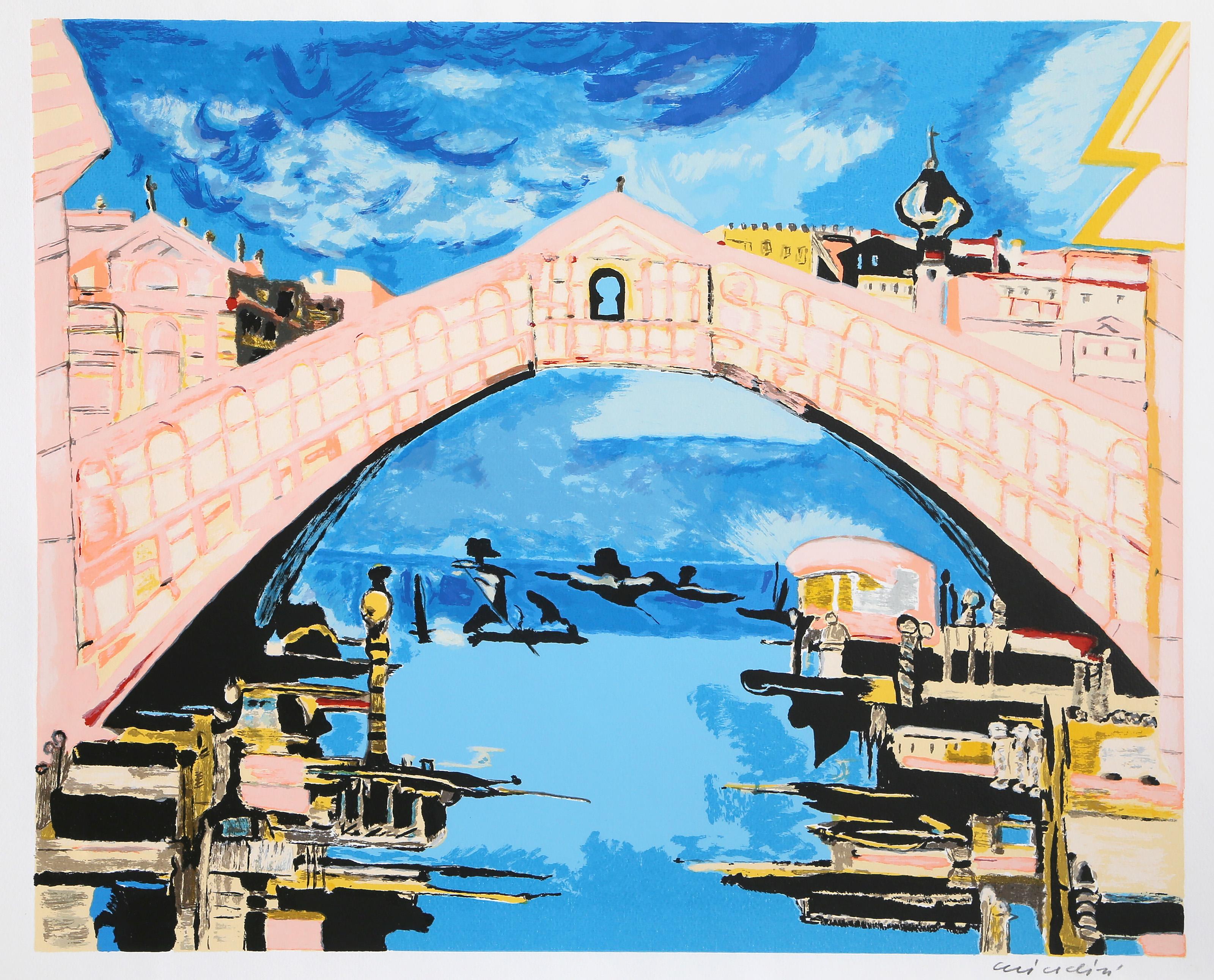 Remo Brindisi, Italian (1918 - 1996) - Canale di Venezia, Year:  circa 1985, Medium:  Screenprint on Fabriano, signed in pencil, Image Size:  17.75 x 21.5 inches, Size:  19.75 x 27.5 in. (50.17 x 69.85 cm)