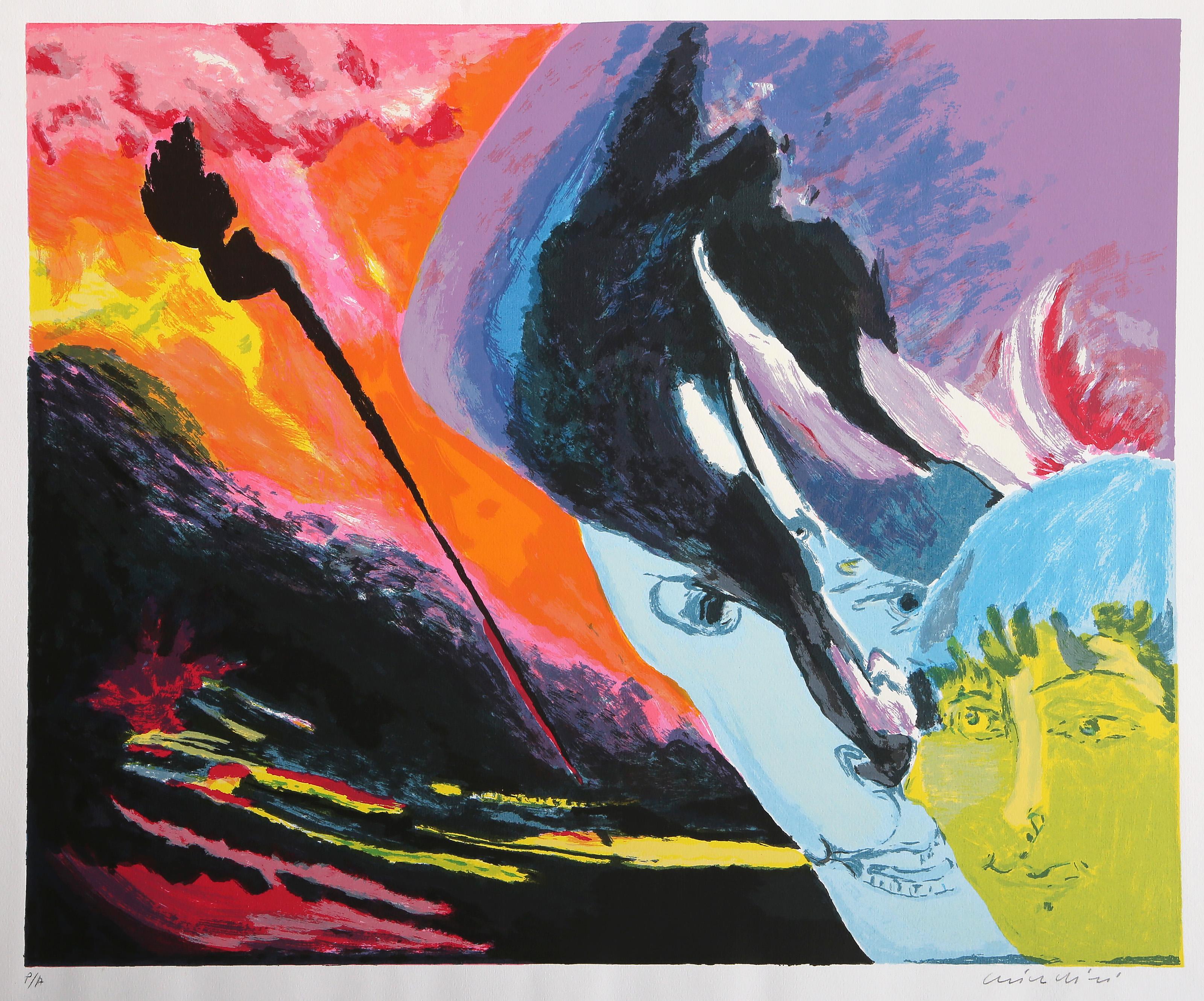 Figure Astratte, Surrealist Screenprint by Remo Brindisi