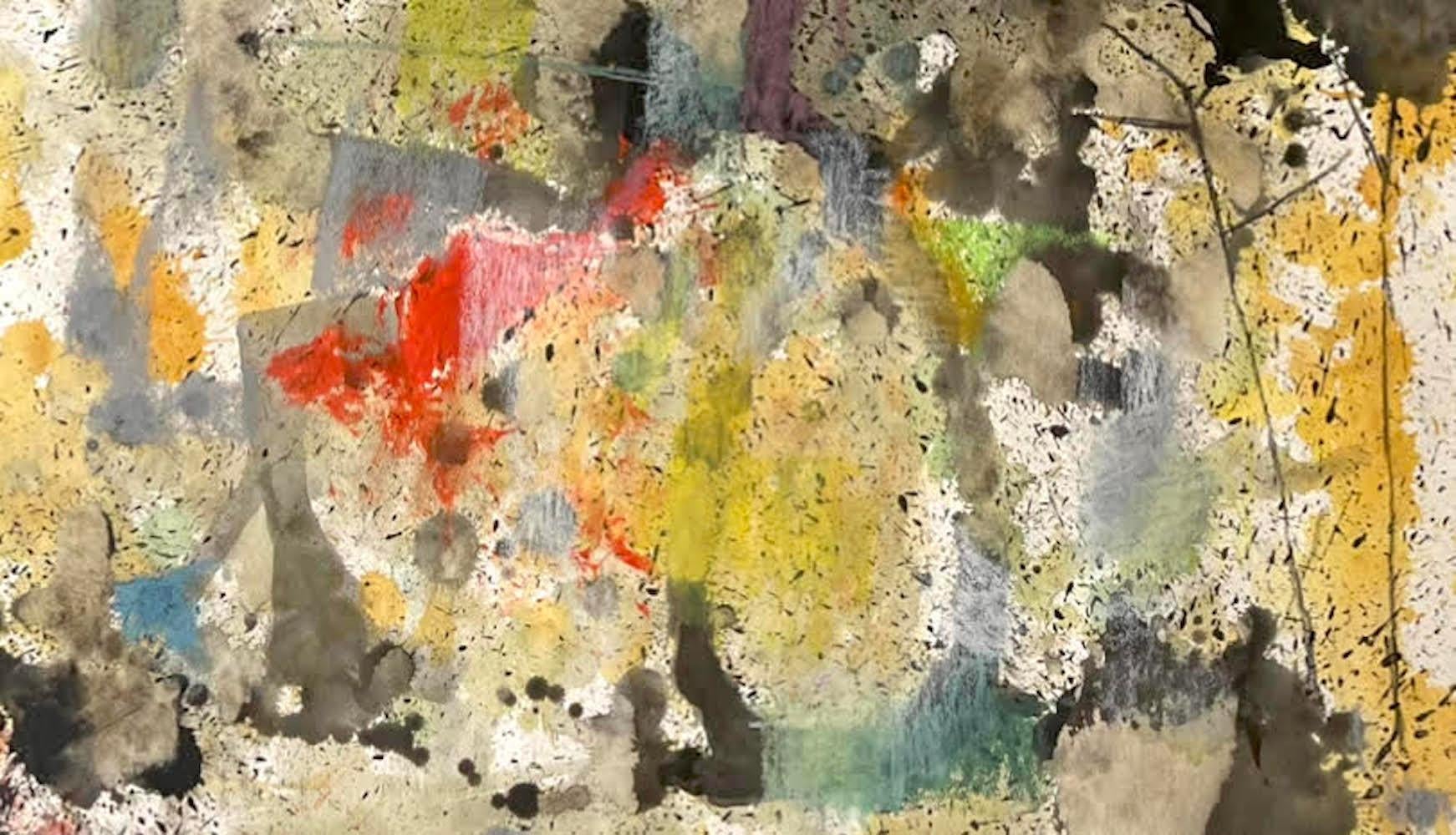 Castello (Castle) signé, art expressionniste abstrait du milieu du siècle dernier - Beige Abstract Painting par Remo Farruggio