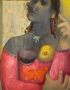 Circus Girl, Cubist Oil on Canvas Painting by Remo Farruggio