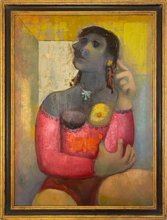 Chica de circo, pintura cubista al óleo sobre lienzo de Remo Farruggio