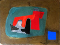 Duet (abstrait moderne du milieu du siècle dernier), peinture à l'huile unique signée par Remo Farruggio