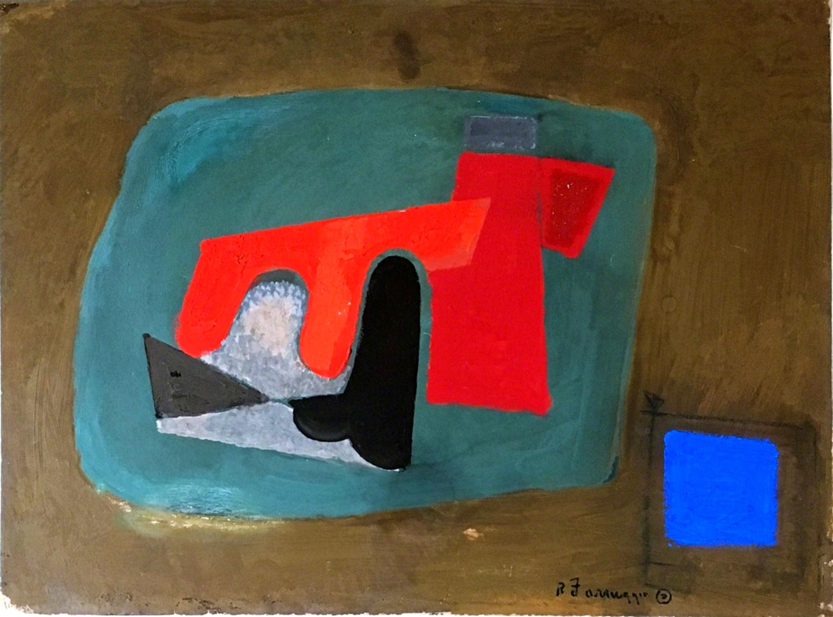 Remo Farrugio Abstract Painting - Duet (Mid century modern abstraction) original (unique) painting by renowned 