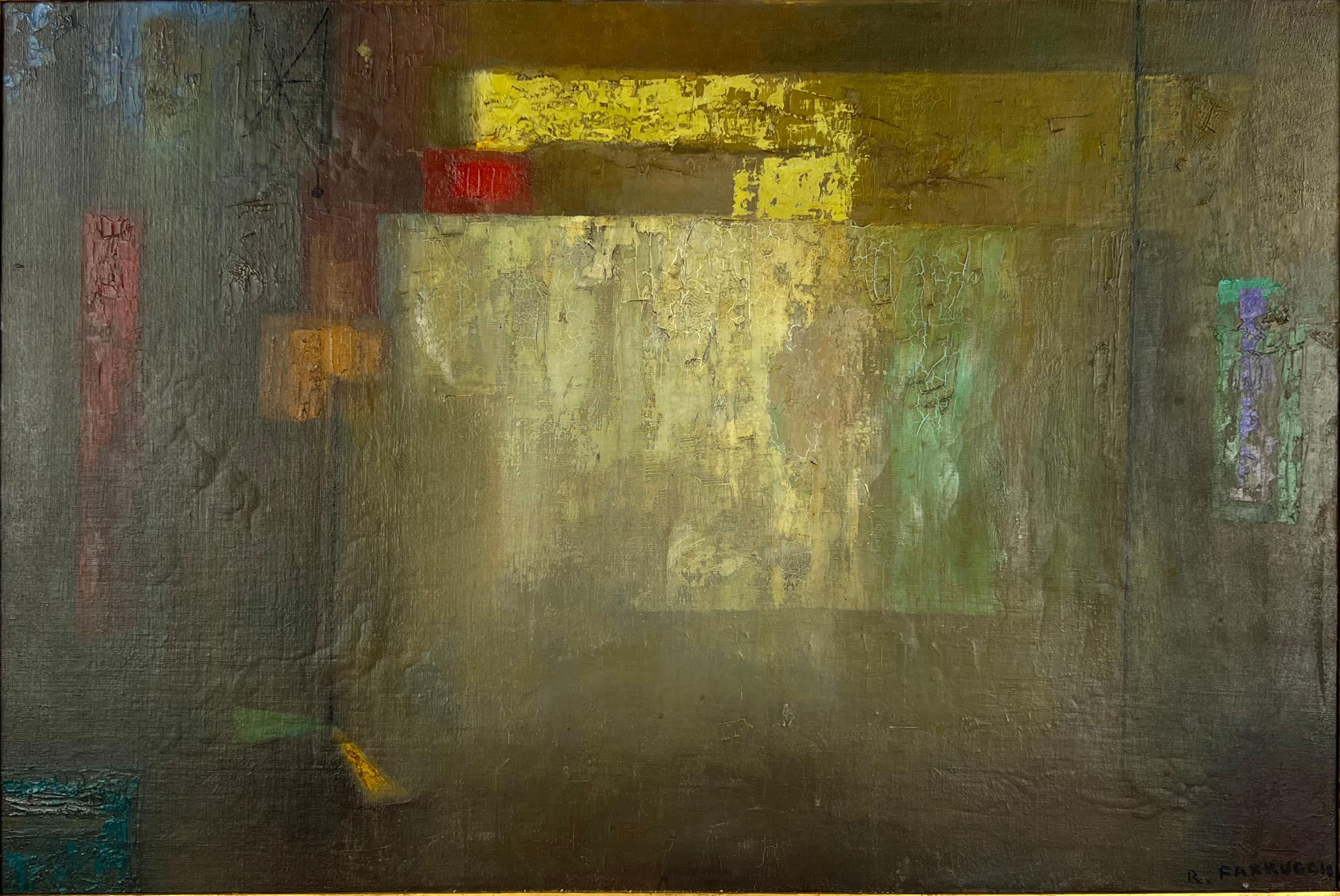 Abstract Expressionist Geometric Oil on Linen Blocks of Color Diffusion 1967 - Painting by Remo Michael Farruggio
