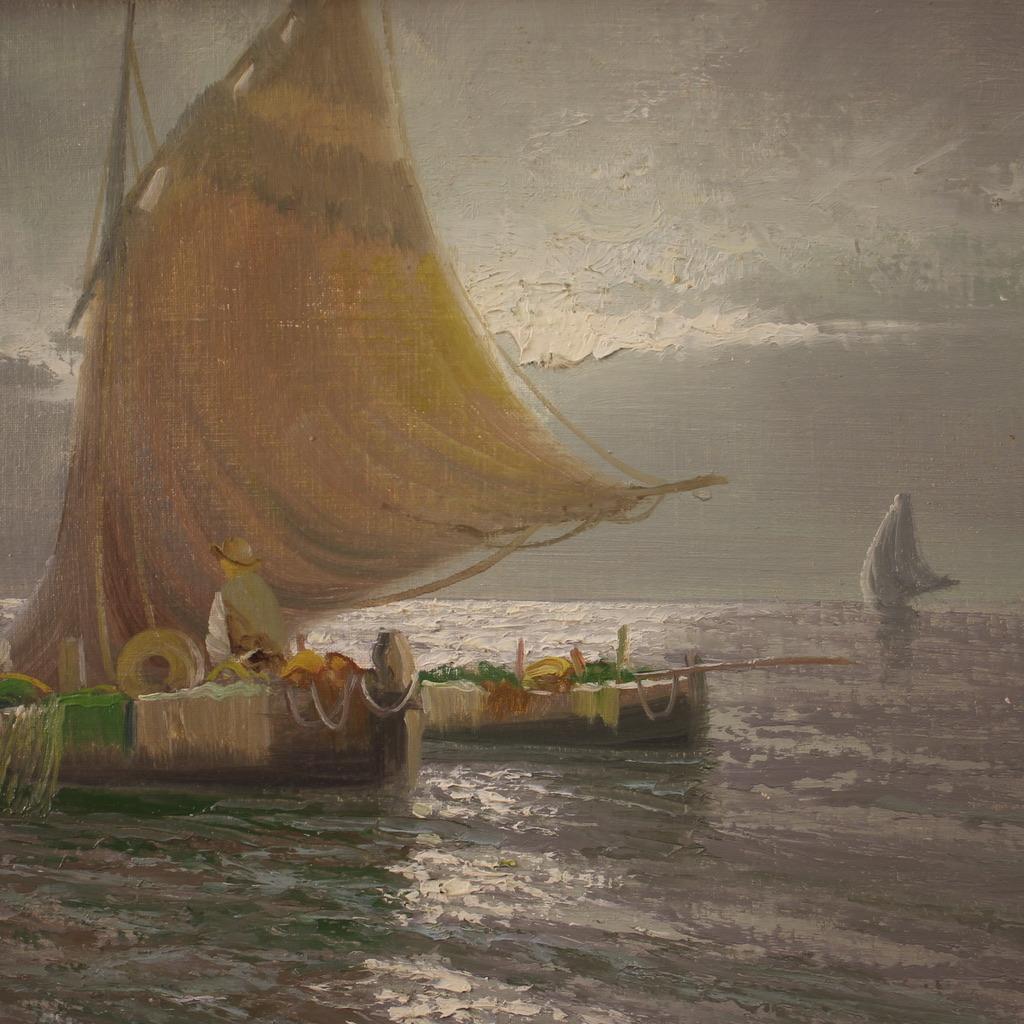 Remo Testa Huile sur toile du 20e siècle Peinture de paysage marin signée par un Italien, 1950 en vente 4