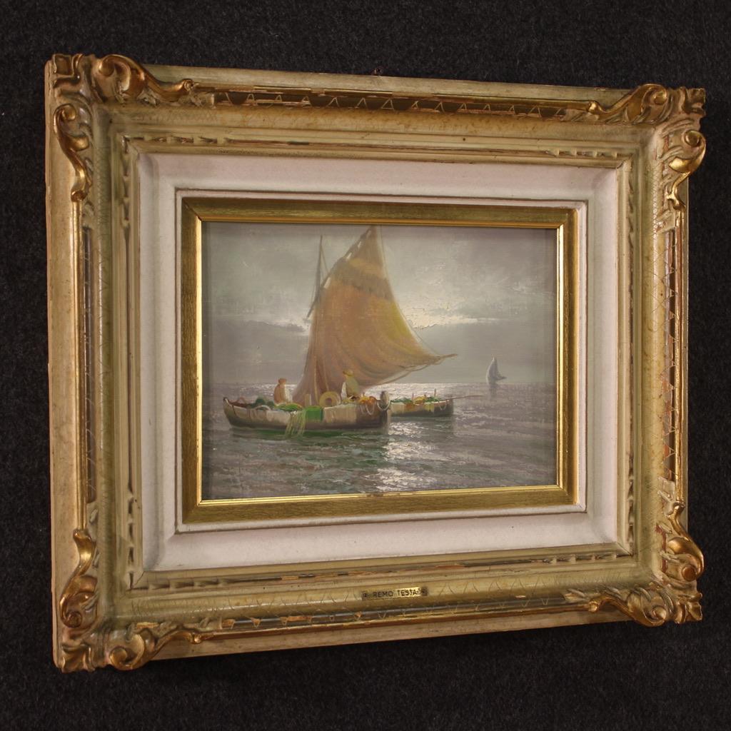 Remo Testa 20th Century Oil on Canvas Italian Signed Seascape Painting, 1950 For Sale 7