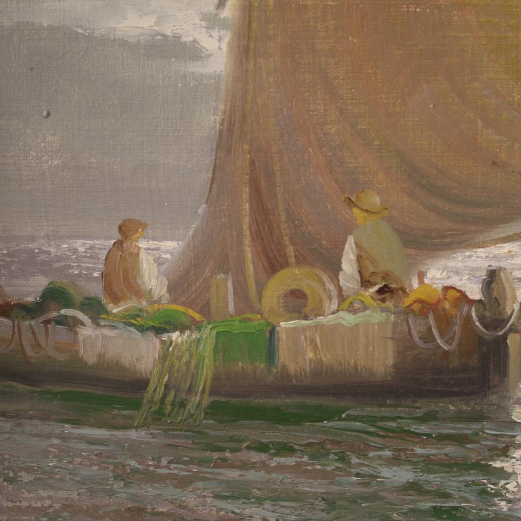 Italian Remo Testa Huile sur toile du 20e siècle Peinture de paysage marin signée par un Italien, 1950 en vente