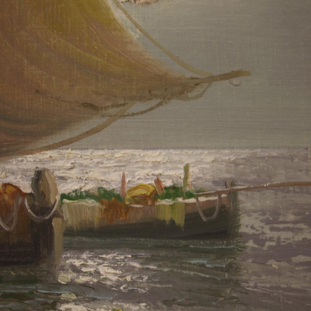 Remo Testa Huile sur toile du 20e siècle Peinture de paysage marin signée par un Italien, 1950 Bon état - En vente à Vicoforte, Piedmont