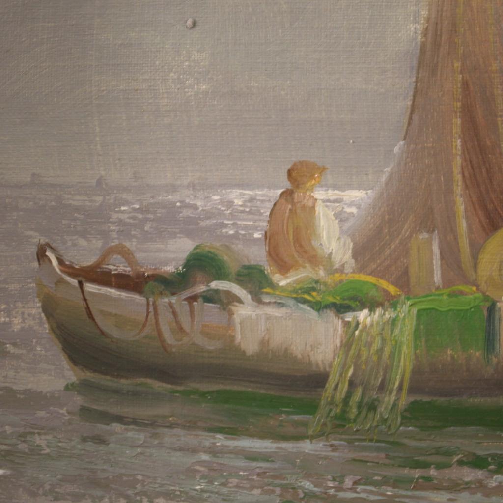Mid-20th Century Remo Testa Huile sur toile du 20e siècle Peinture de paysage marin signée par un Italien, 1950 en vente