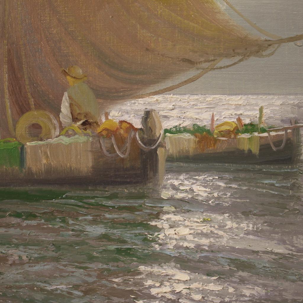 Toile Remo Testa Huile sur toile du 20e siècle Peinture de paysage marin signée par un Italien, 1950 en vente