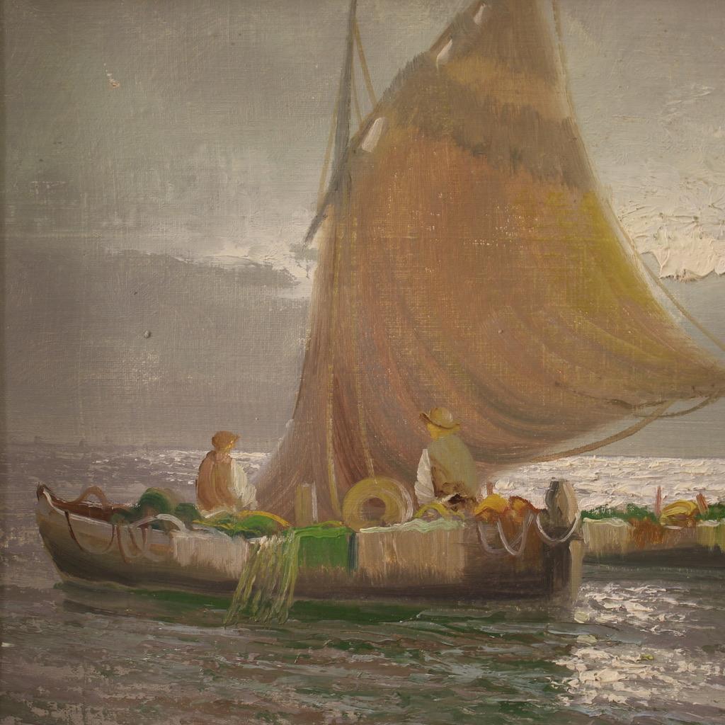 Remo Testa Huile sur toile du 20e siècle Peinture de paysage marin signée par un Italien, 1950 en vente 3
