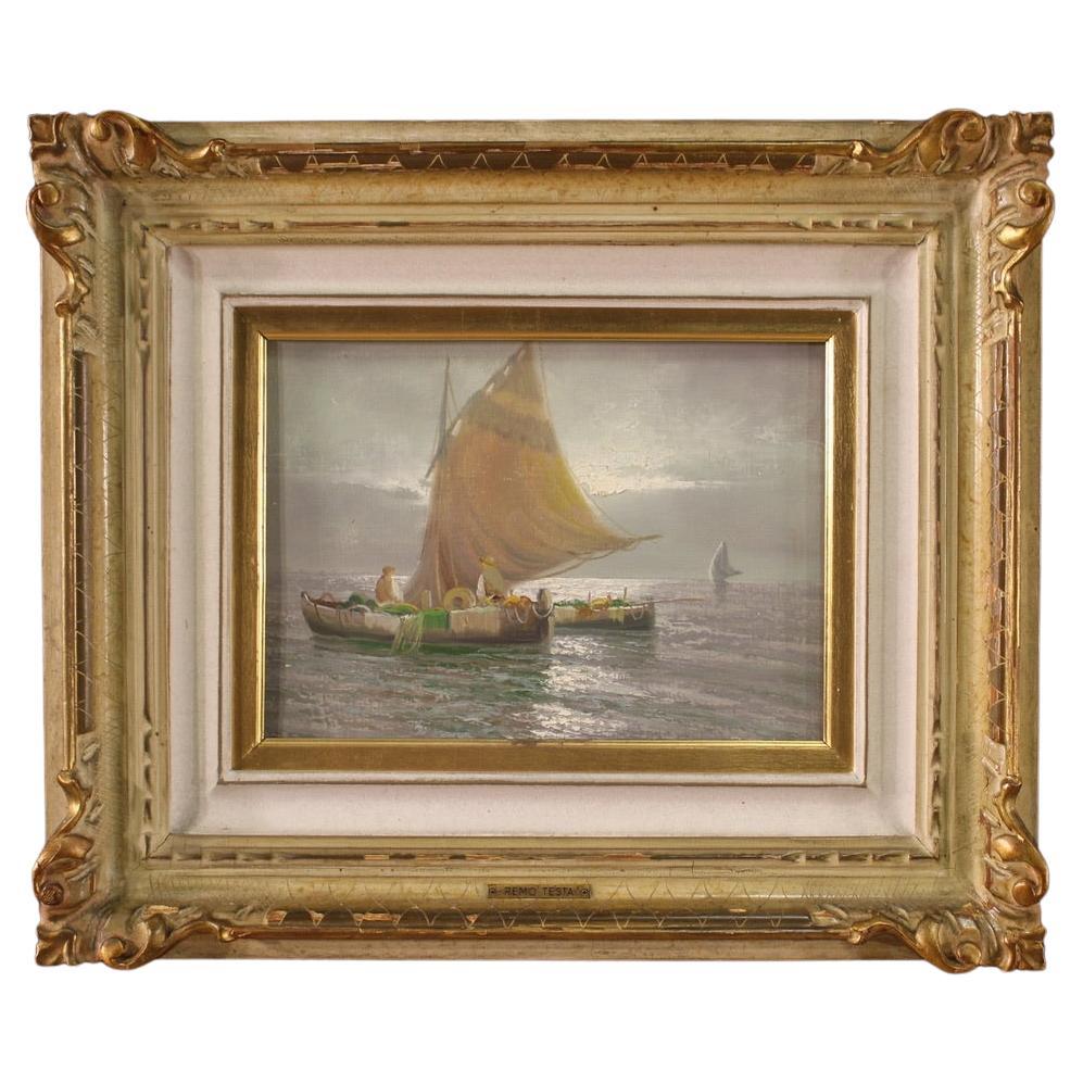 Remo Testa Huile sur toile du 20e siècle Peinture de paysage marin signée par un Italien, 1950 en vente
