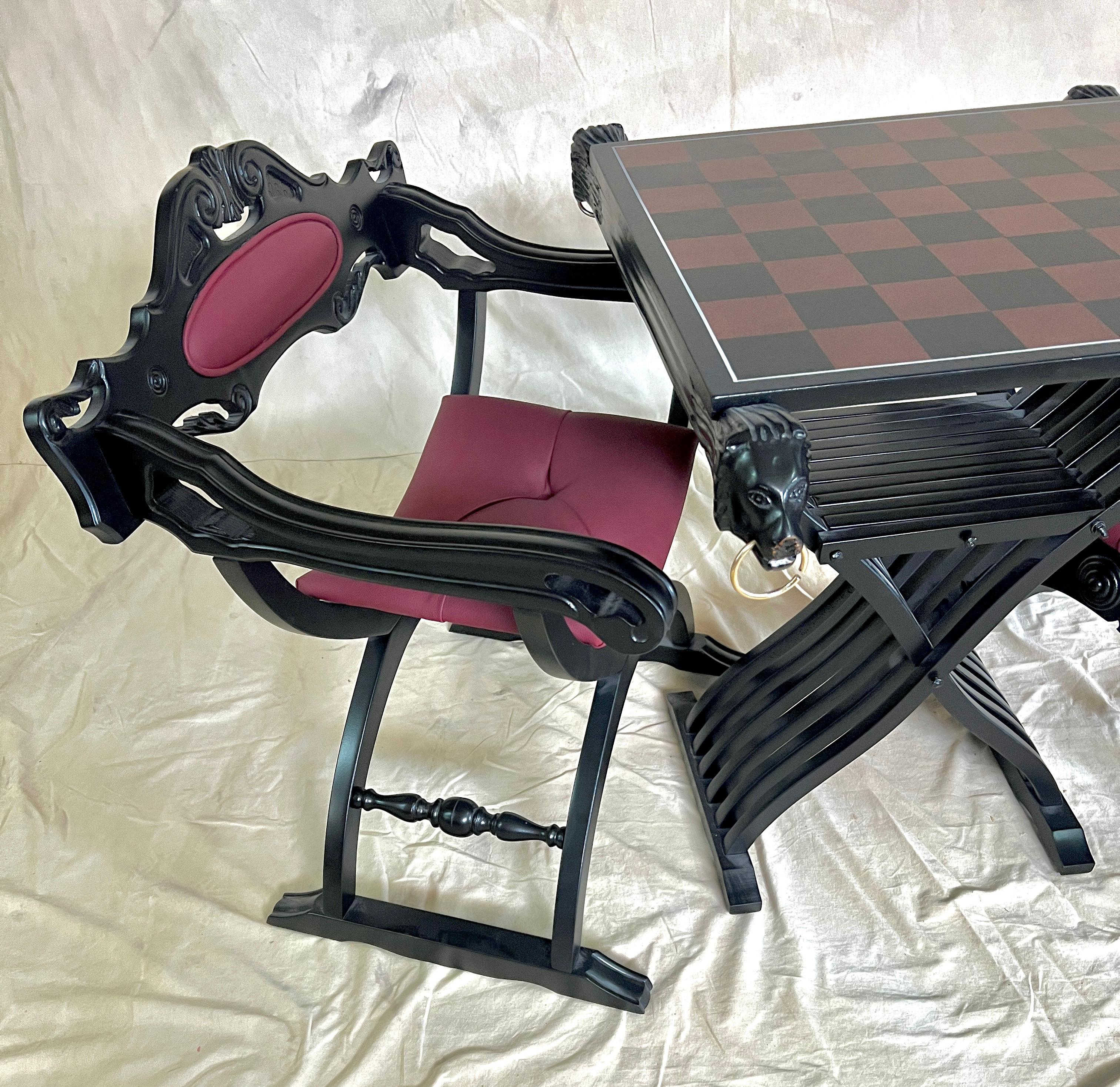 Renaissance Revival Removable Game Board with Two Savonarola Chairs For Sale