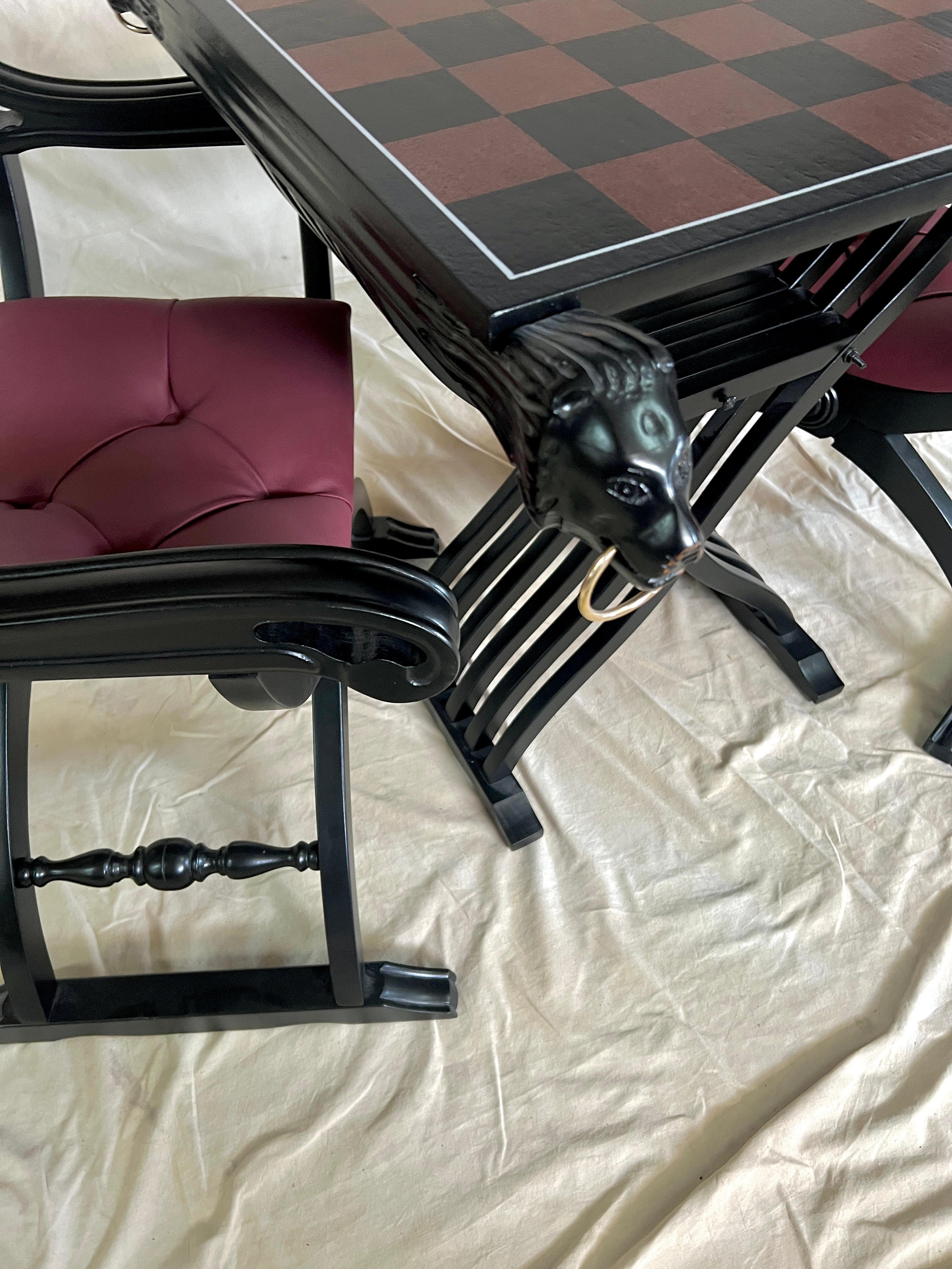 Hand-Carved Removable Game Board with Two Savonarola Chairs For Sale