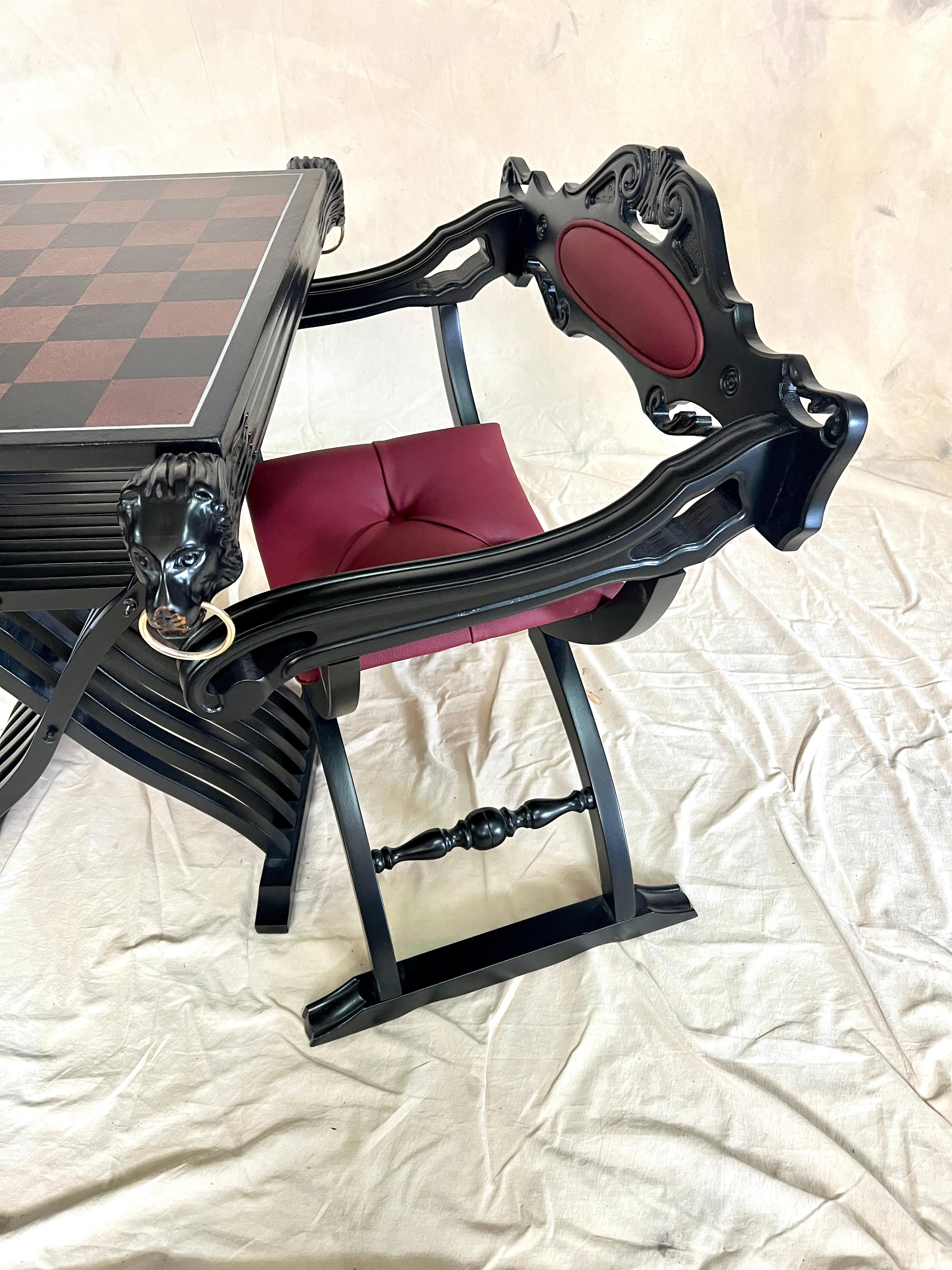 Removable Game Board with Two Savonarola Chairs In Good Condition For Sale In Los Angeles, CA