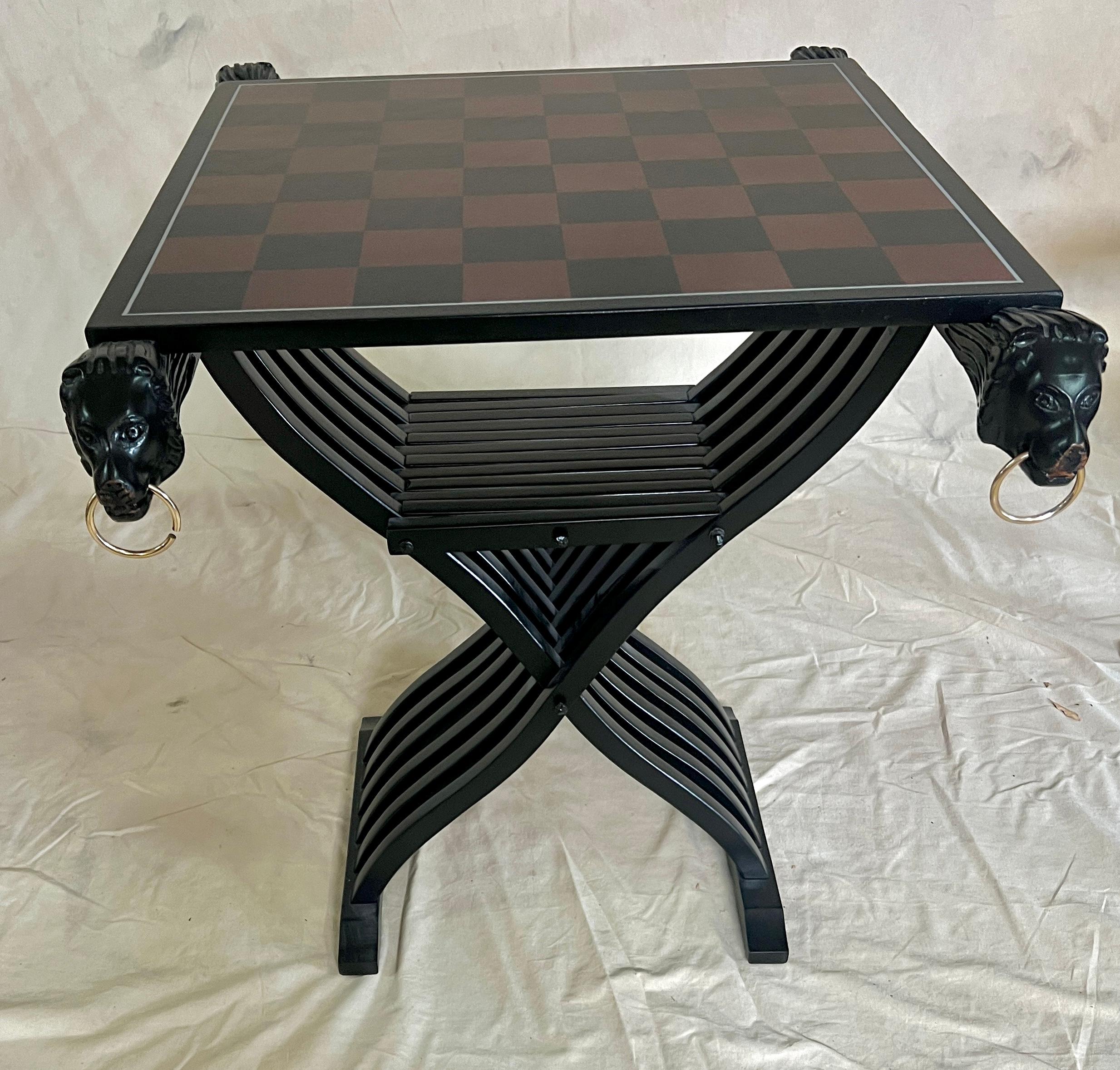Brass Removable Game Board with Two Savonarola Chairs For Sale